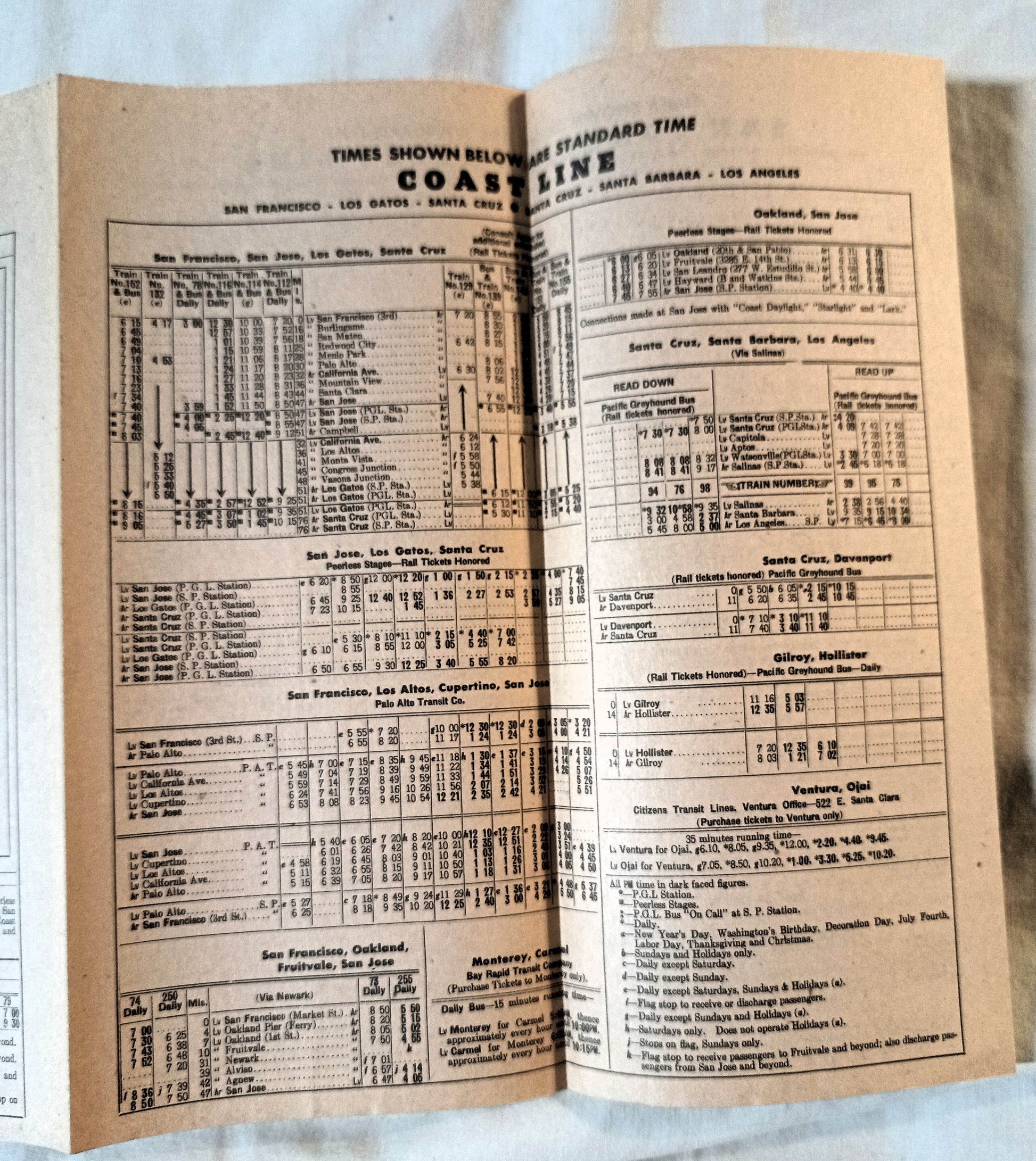 Southern Pacific Coast Line San Joaquin Valley Timetables April 1954 - TulipStuff