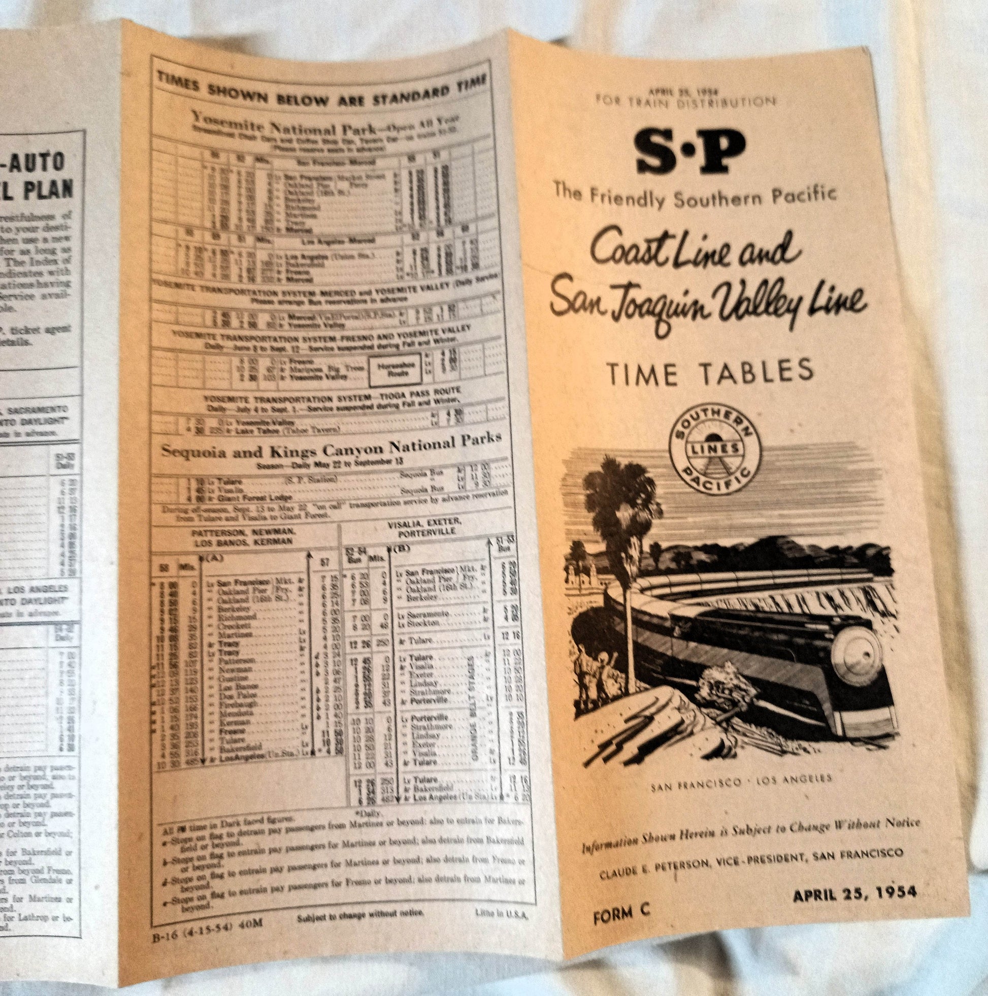 Southern Pacific Coast Line San Joaquin Valley Timetables April 1954 - TulipStuff