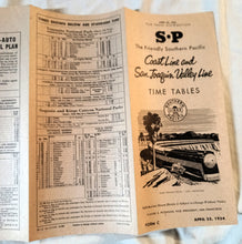 Load image into Gallery viewer, Southern Pacific Coast Line San Joaquin Valley Timetables April 1954 - TulipStuff
