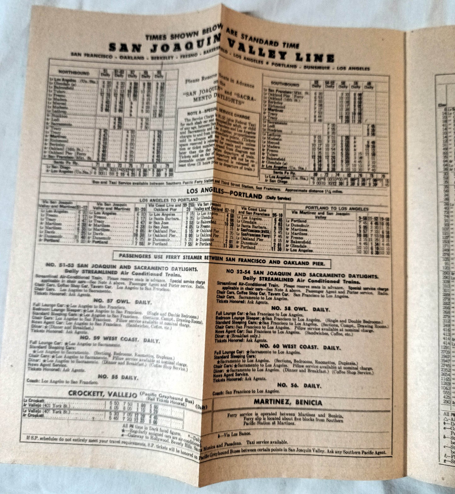 Southern Pacific Coast Line San Joaquin Valley Timetables April 1954 - TulipStuff