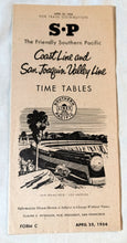 Load image into Gallery viewer, Southern Pacific Coast Line San Joaquin Valley Timetables April 1954 - TulipStuff

