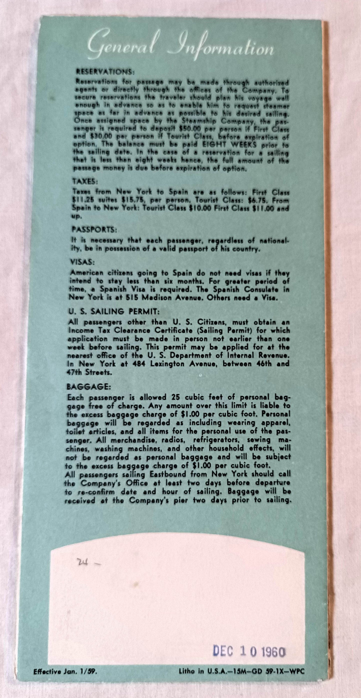 Spanish Line MS Guadalupe MS Covadonga Transatlantic Brochure 1960 - TulipStuff