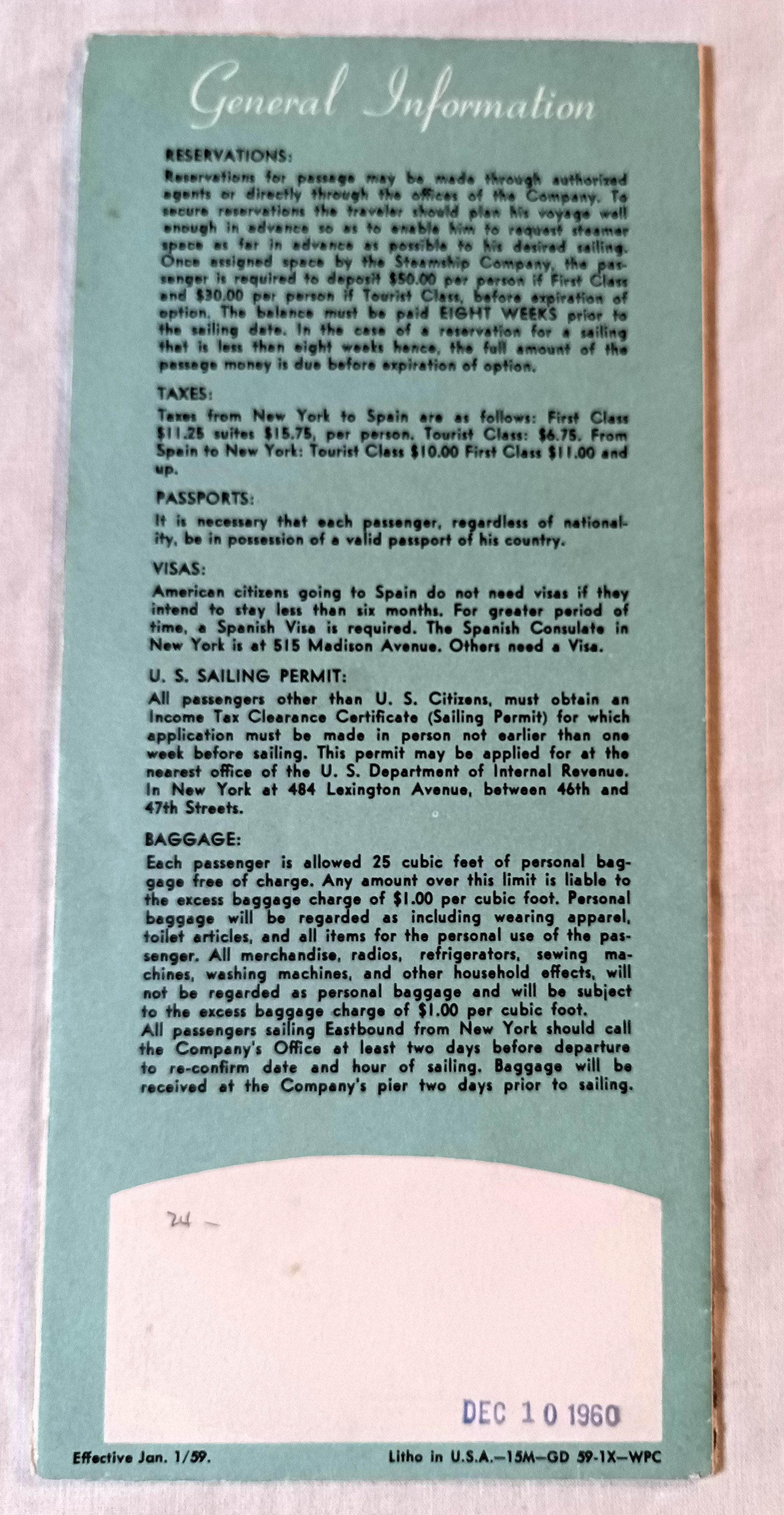 Spanish Line MS Guadalupe MS Covadonga Transatlantic Brochure 1960 - TulipStuff