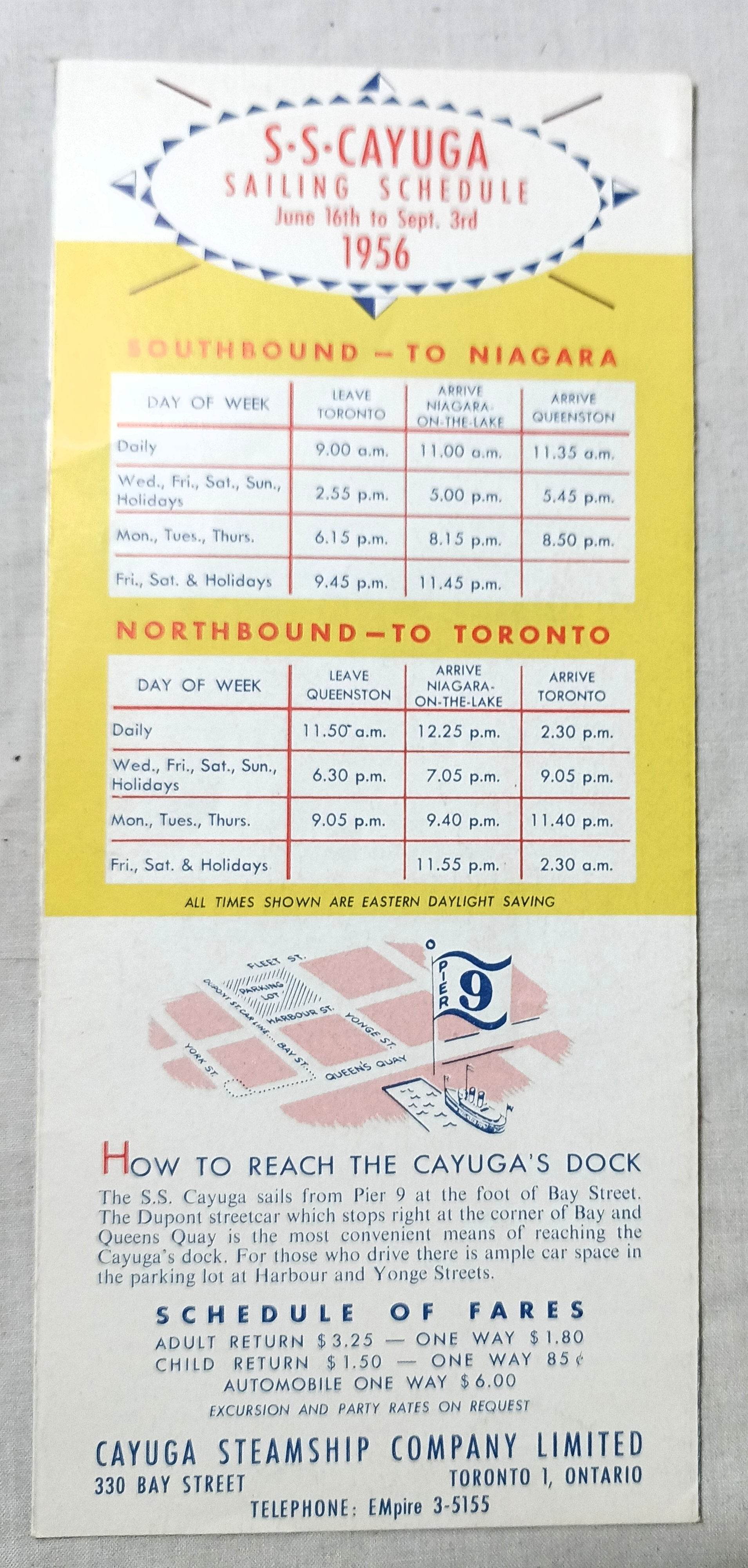 SS Cayuga Lake Ontario Steamship Toronto Niagara Falls Brochure 1956 - TulipStuff