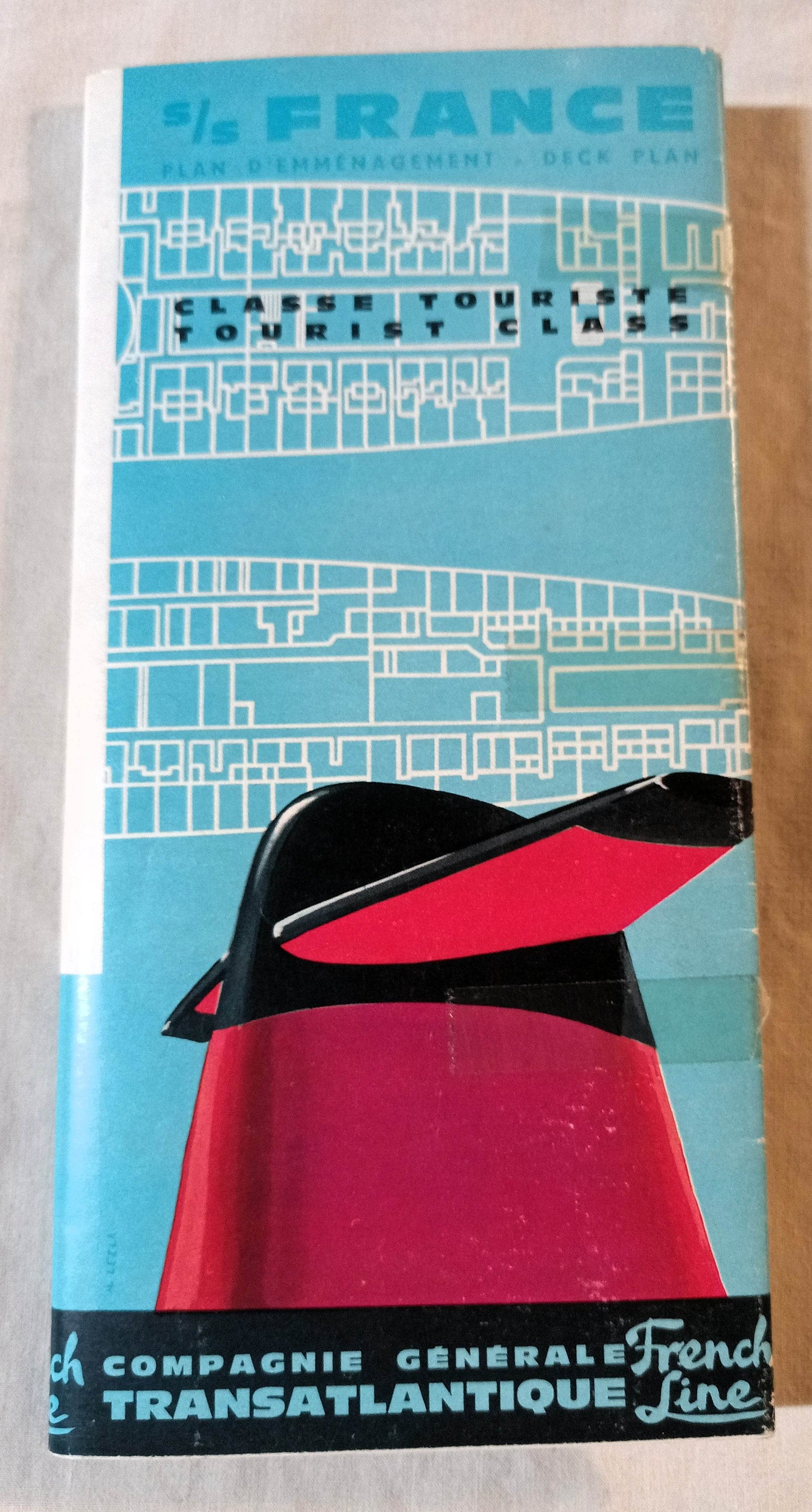 French Line ss France Tourist Class Deck Plans English/French 1961 - TulipStuff