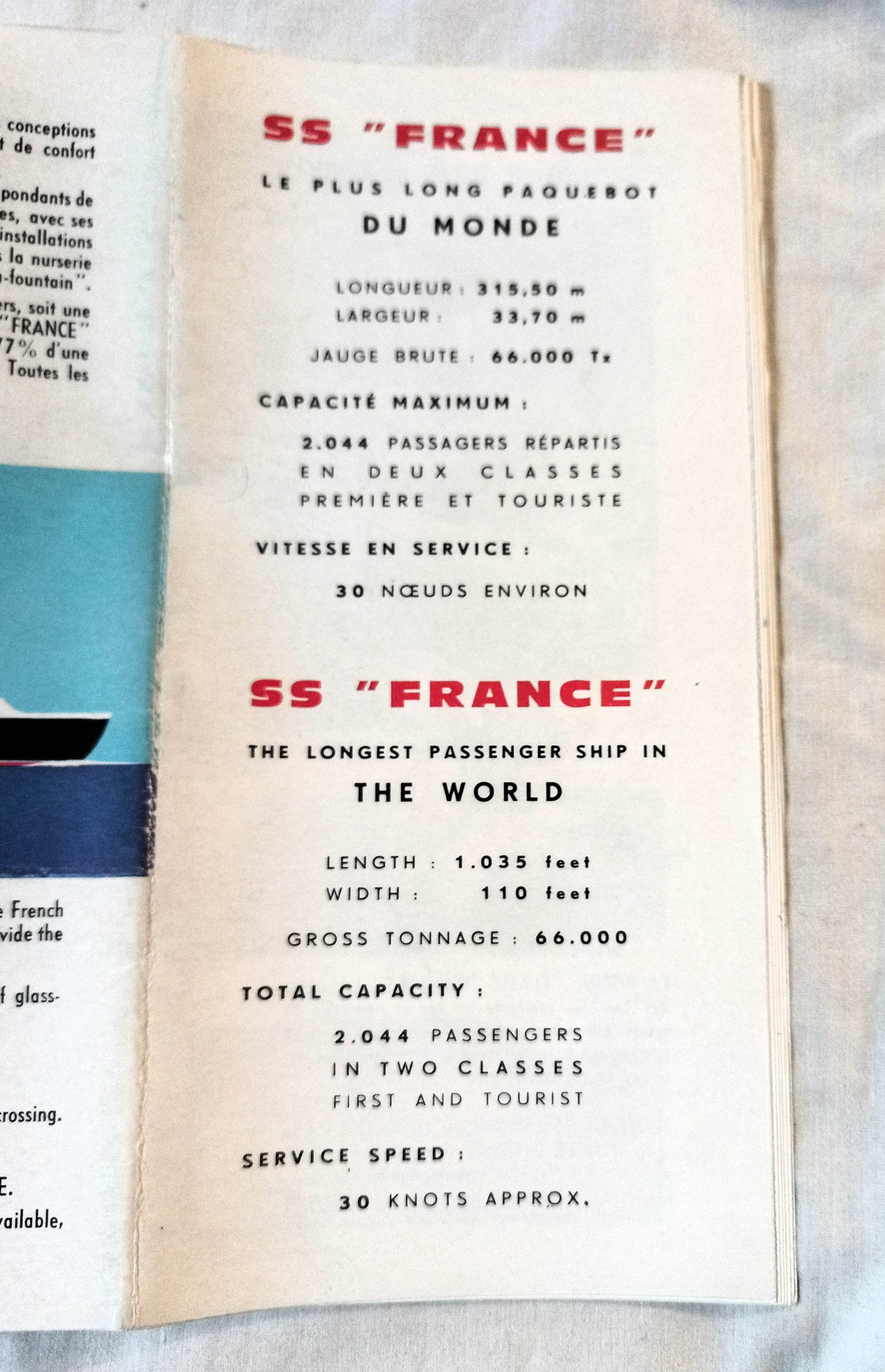 French Line ss France Tourist Class Deck Plans English/French 1961 - TulipStuff