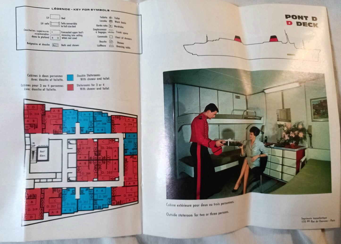 French Line ss France Tourist Class Deck Plans English/French 1961 - TulipStuff