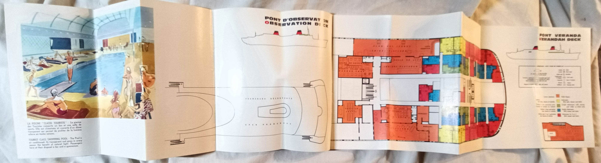 French Line ss France Tourist Class Deck Plans English/French 1961 - TulipStuff