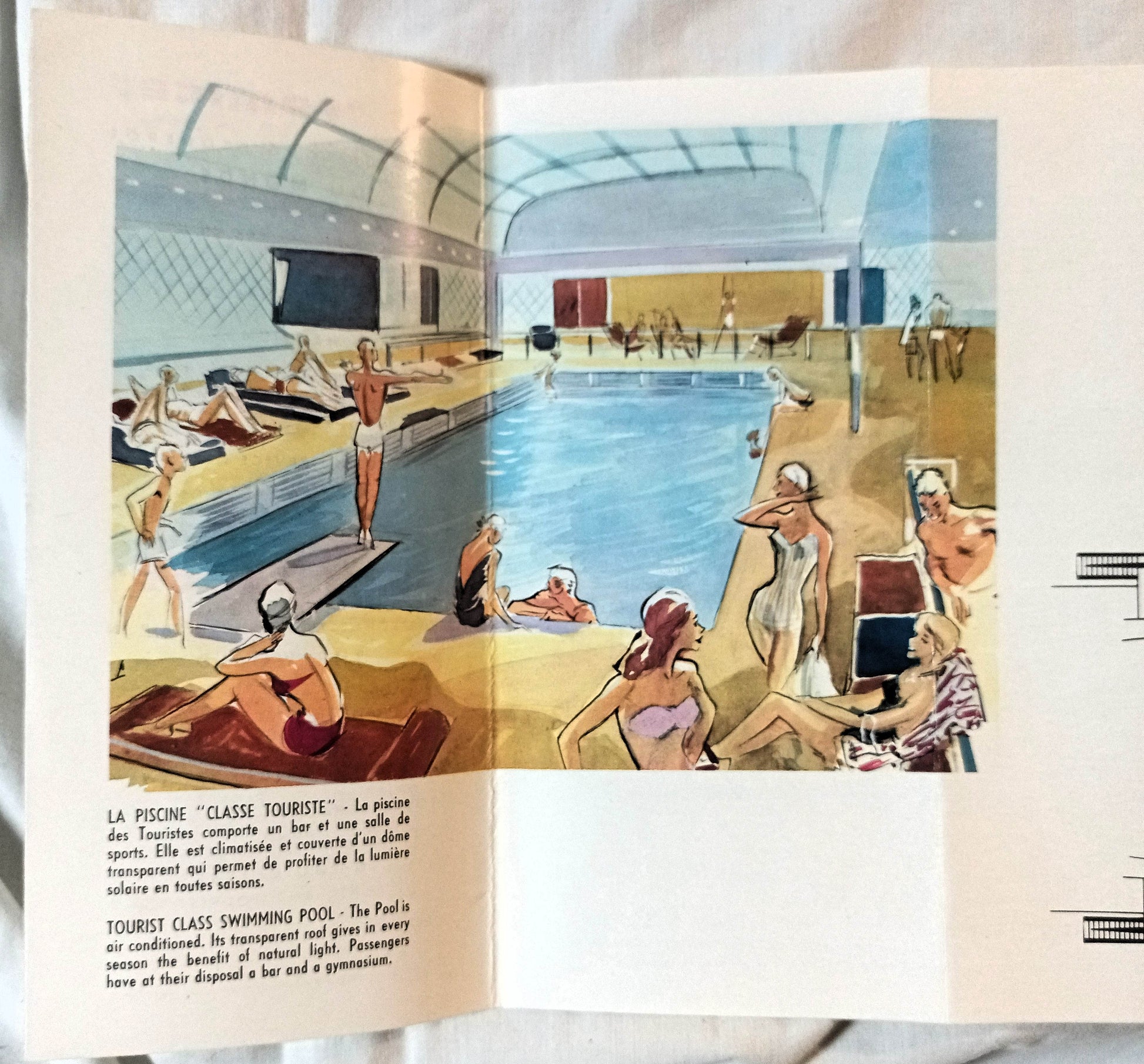 French Line ss France Tourist Class Deck Plans English/French 1961 - TulipStuff