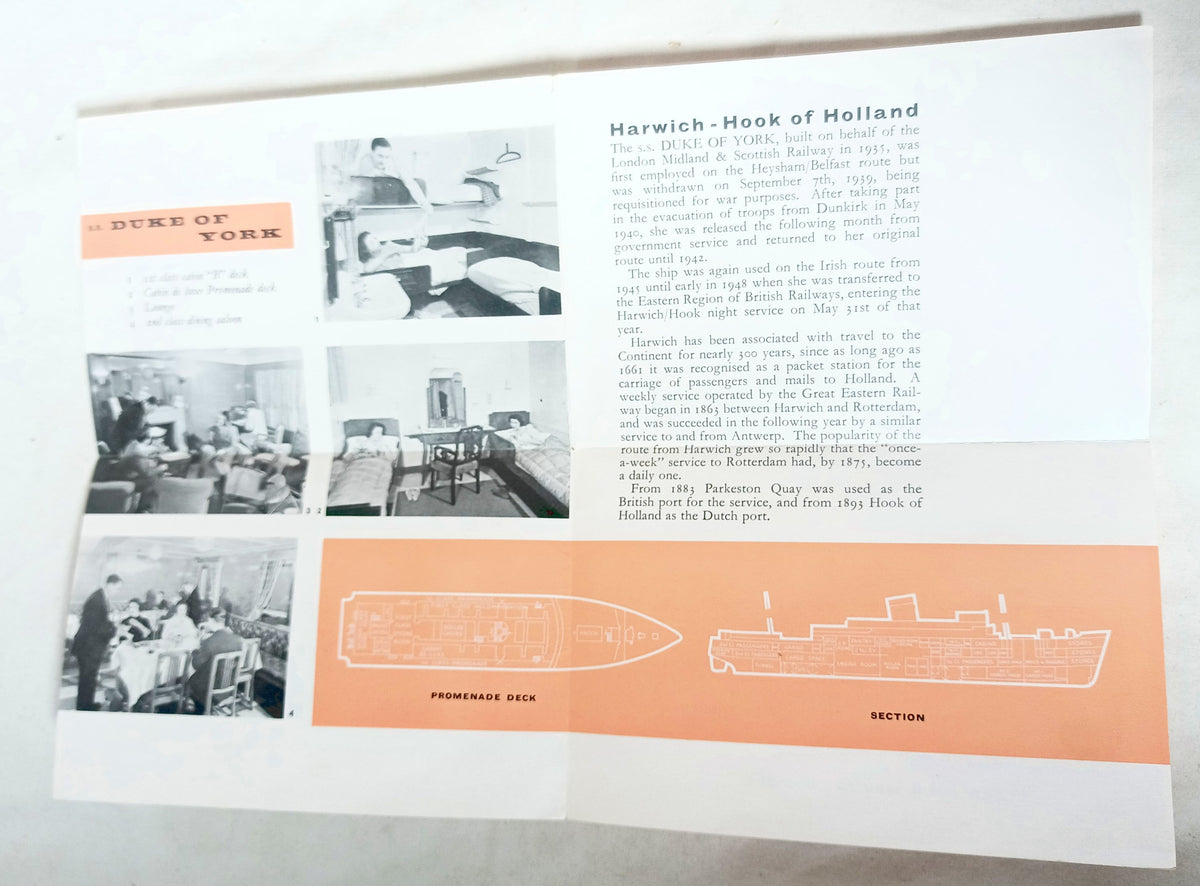 British Rail Duke Of York Ferry Harwich Hook Of Holland 1950s Brochure - TulipStuff
