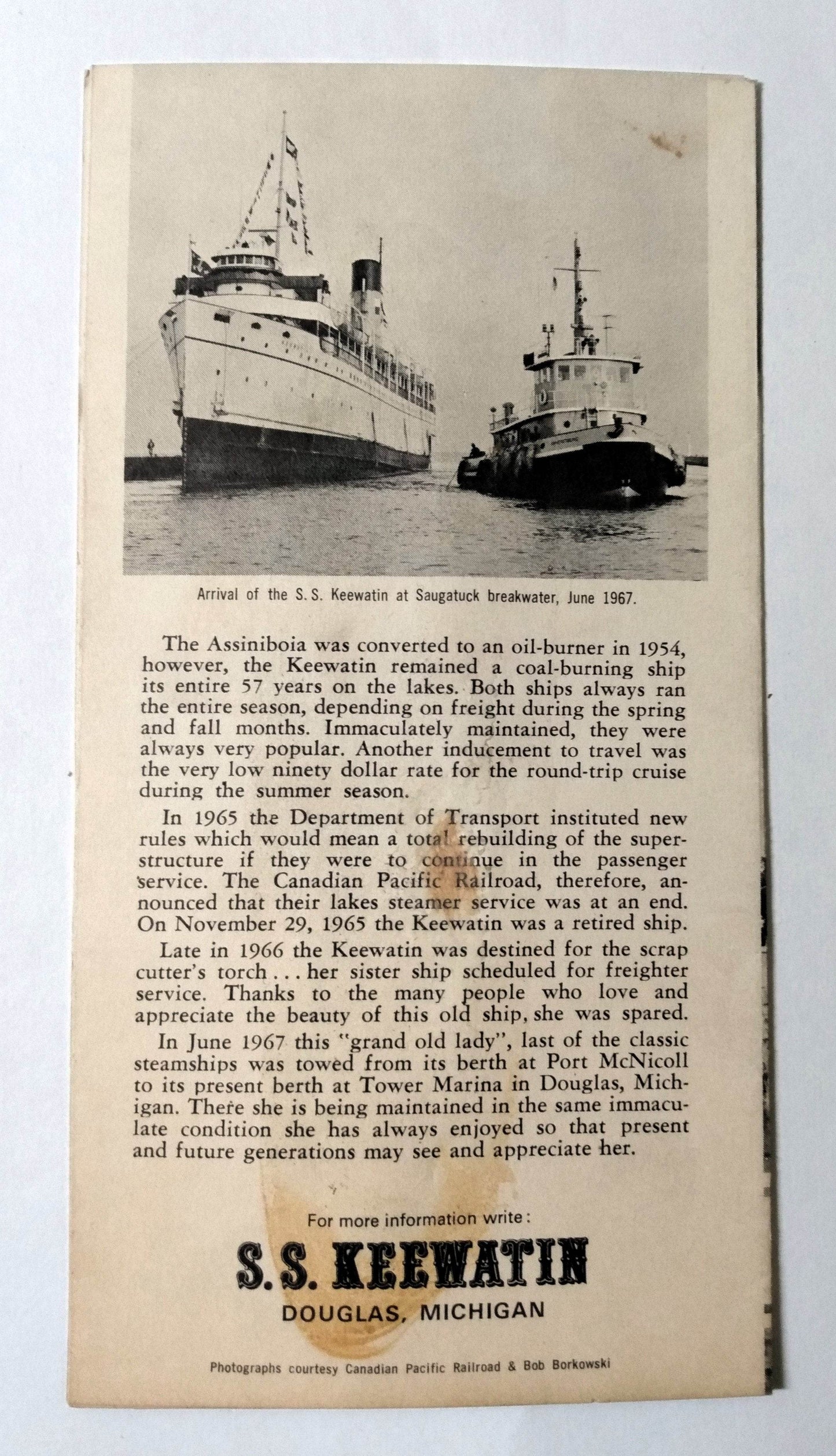 SS Keewatin Museum Ship Saugatuck Canadian Pacific Late 1960's - TulipStuff