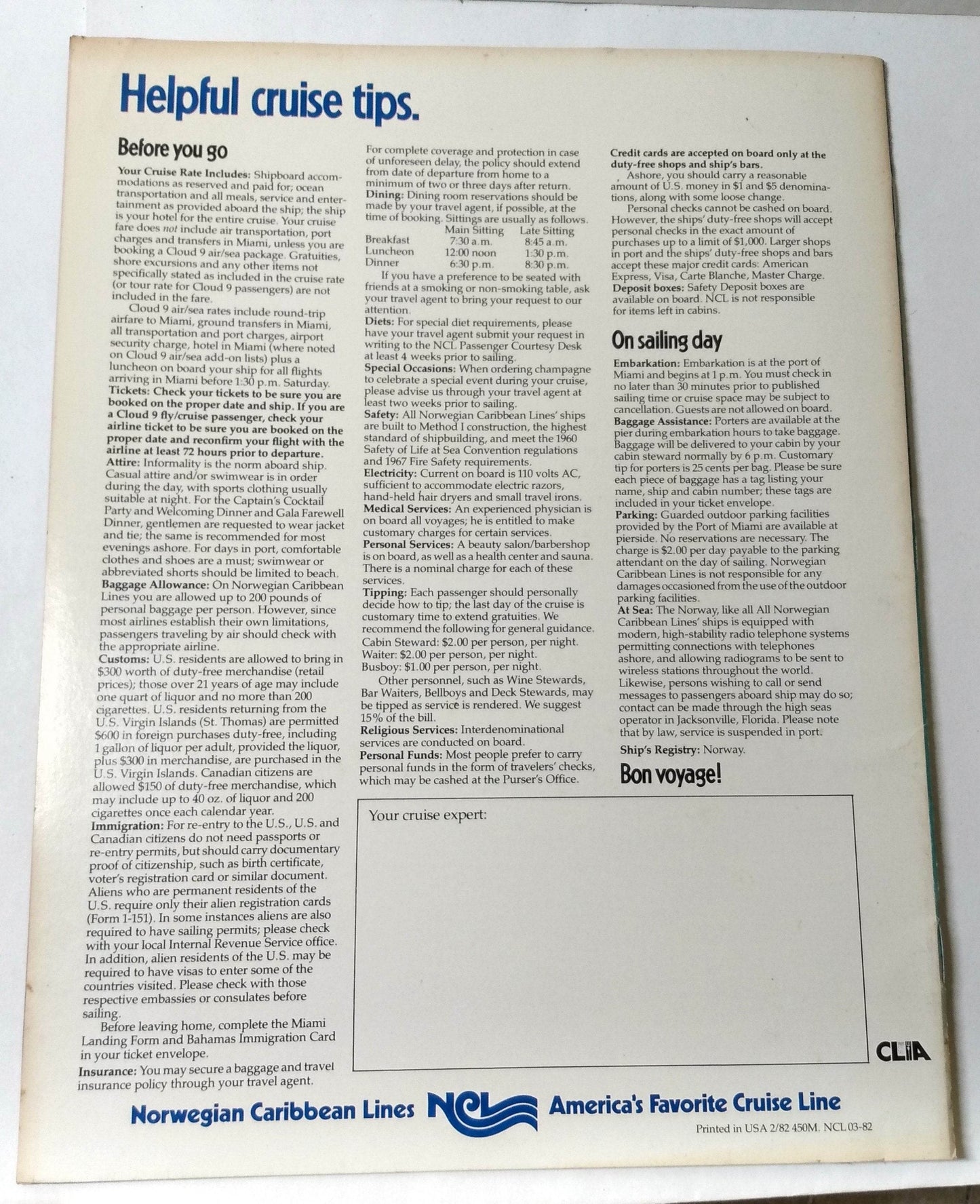 Norwegian Caribbean Lines NCL ss Norway 1982 Caribbean Brochure - TulipStuff
