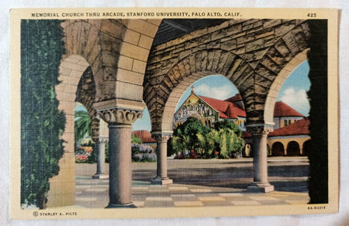 Stanford University Memorial Church Thru Arcade Palo Alto CA 1940's - TulipStuff