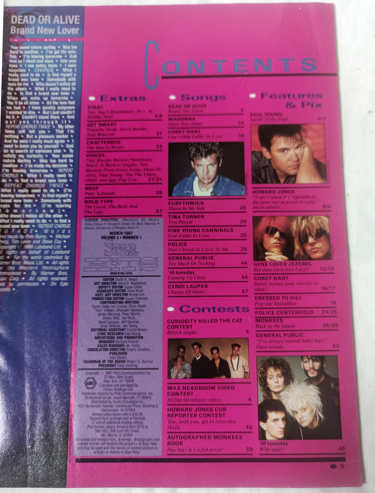 Star Hits Magazine March 1987 Howard Jones Monkees Police Til Tuesday - TulipStuff