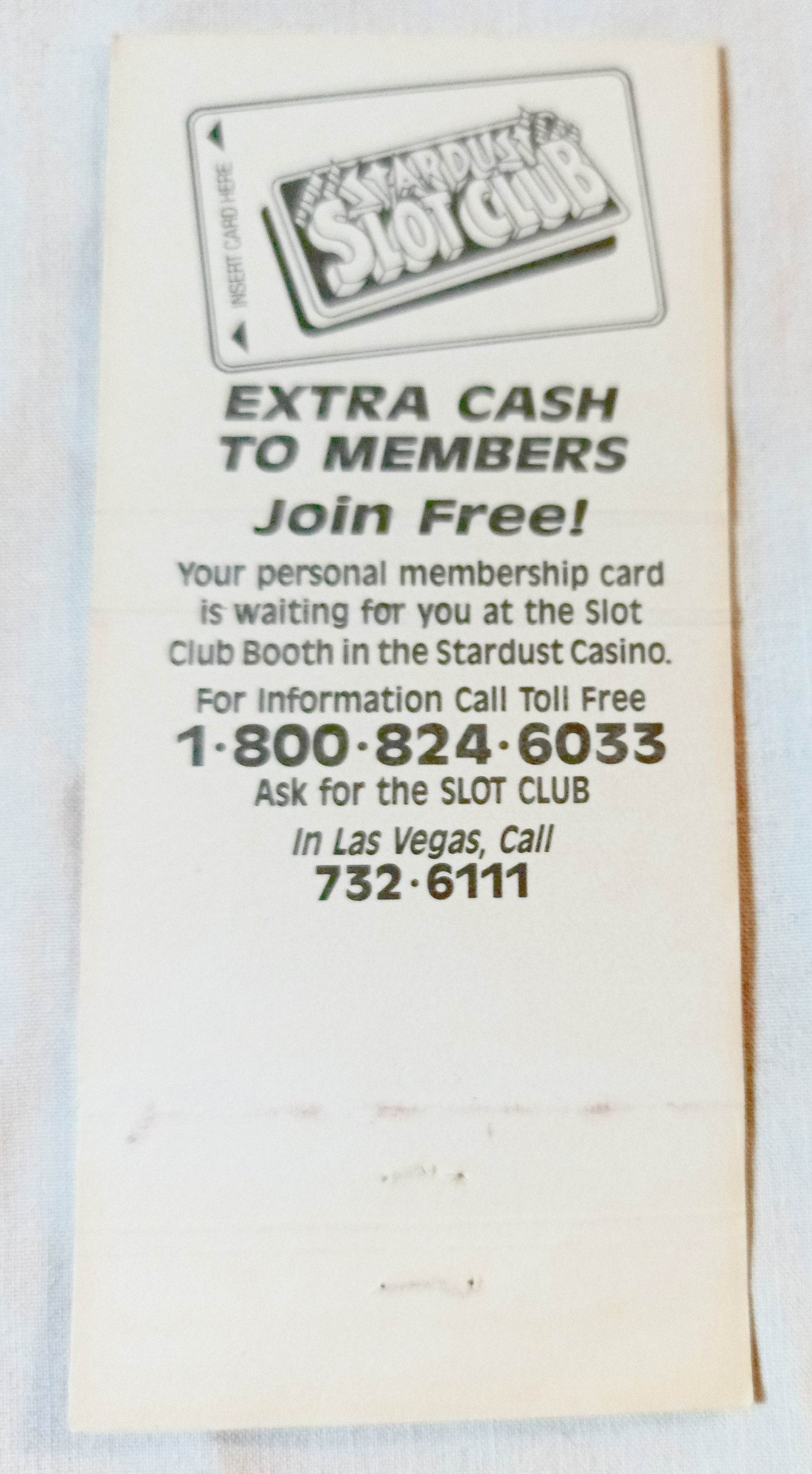 Stardust Resort And Casino Las Vegas Nevada Matchbook Cover 1990's - TulipStuff