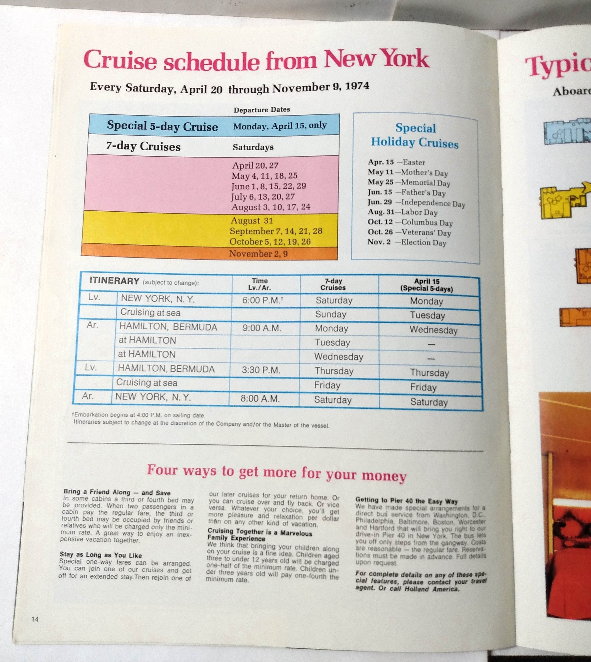 Holland America Cruises ss Statendam 1974 7-Day Bermuda Cruise Brochure - TulipStuff