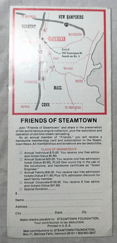 Steamtown Museum 1979-80 Railroad Timetable Bellows Falls Vermont - TulipStuff