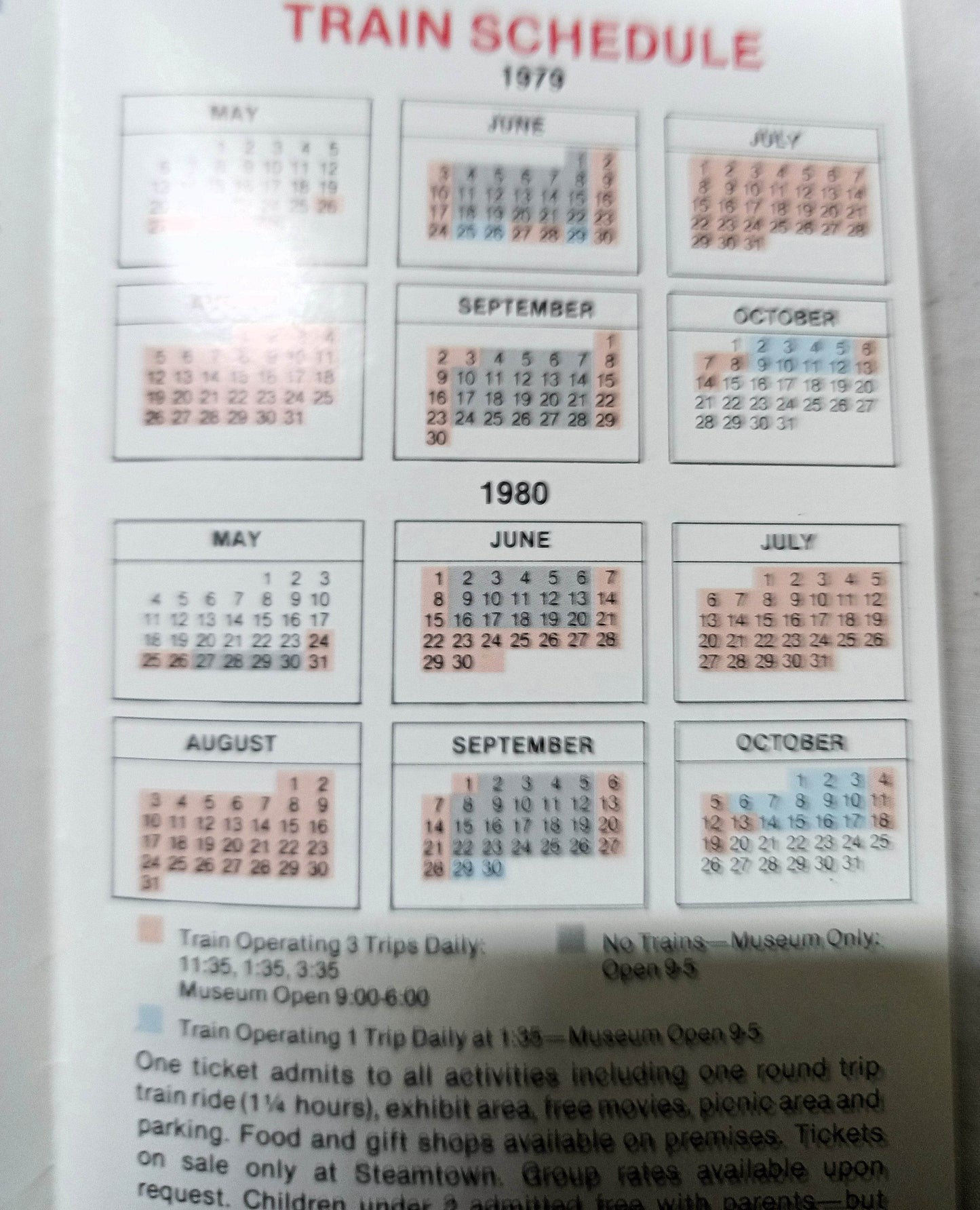 Steamtown Museum 1979-80 Railroad Timetable Bellows Falls Vermont - TulipStuff