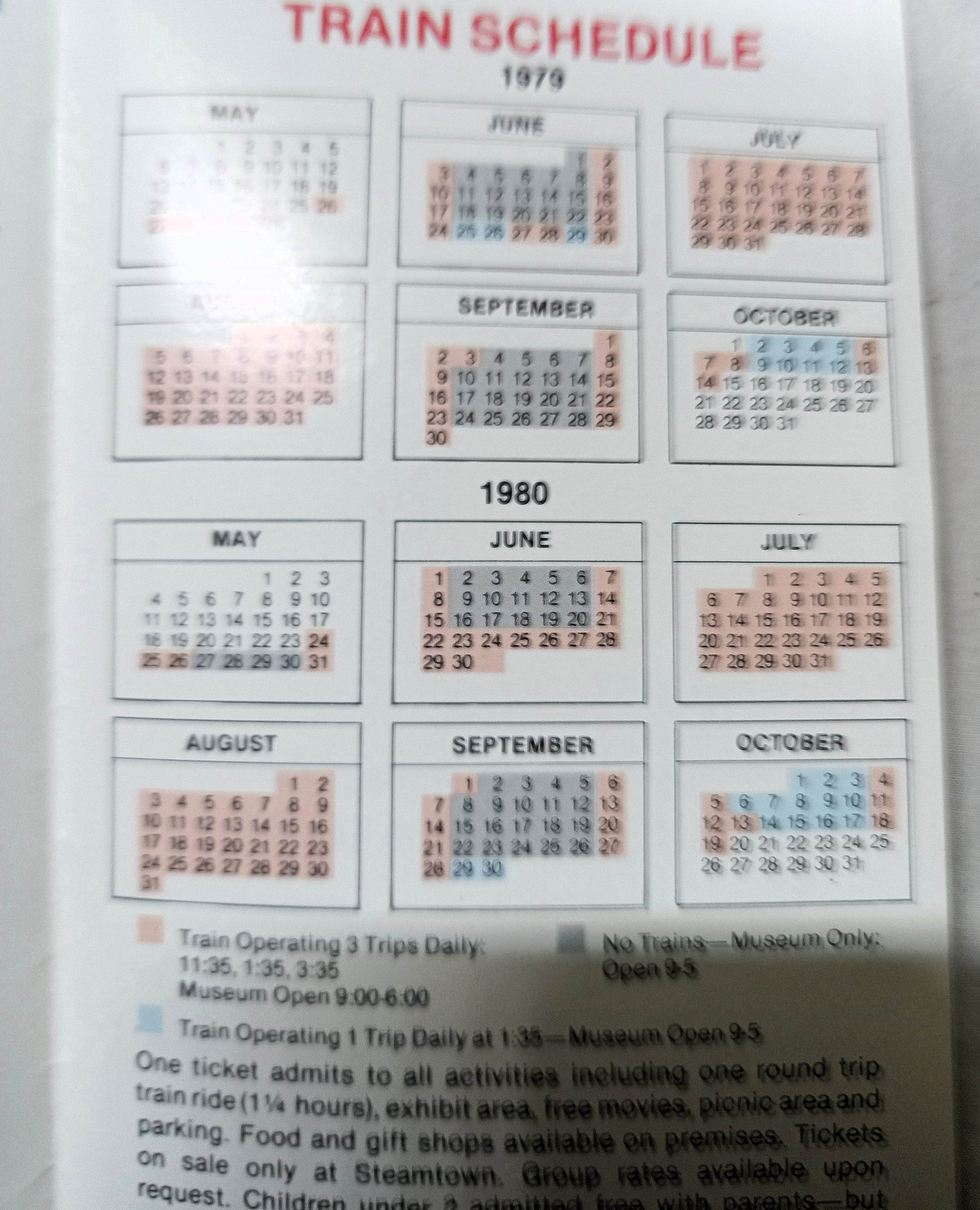 Steamtown Museum 1979-80 Railroad Timetable Bellows Falls Vermont - TulipStuff