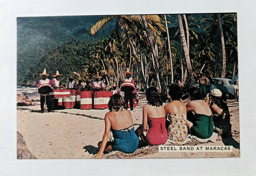 Steel Band Performing At Maracas Bay Trinidad Postcard Late 1950's - TulipStuff