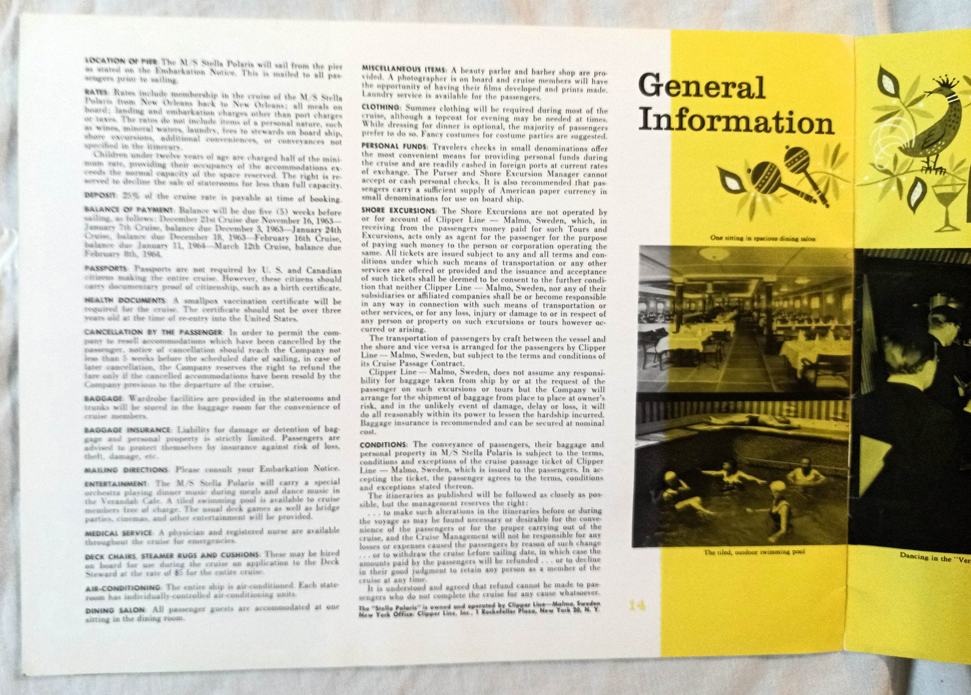 Clipper Line Stella Polaris 1963-64 Caribbean Sunshine Cruises Brochure - TulipStuff