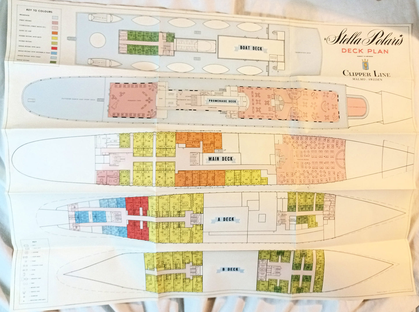 Stella Polaris Clipper Line Cruise Ship Deck Plans Sweden 1958 - TulipStuff