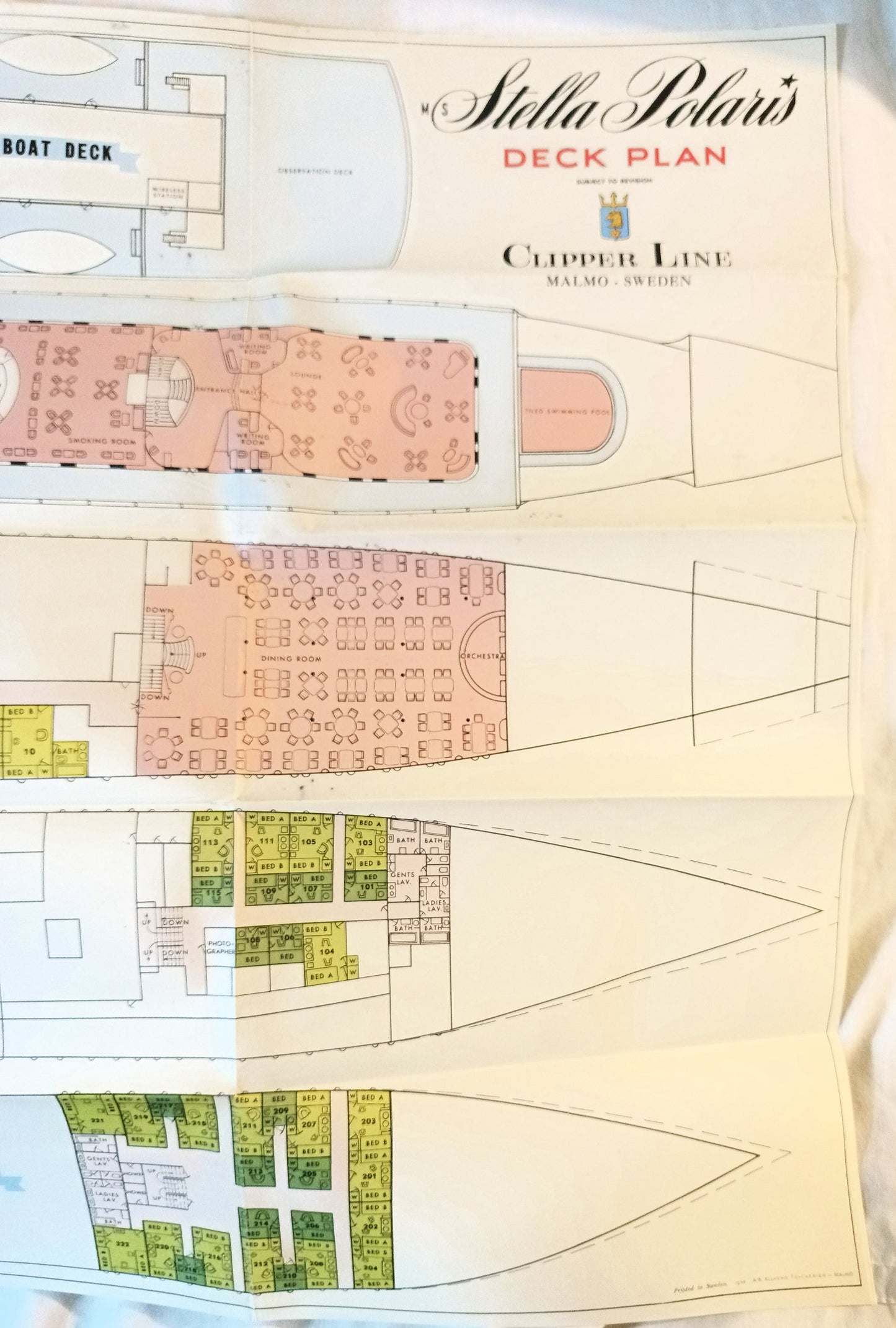 Stella Polaris Clipper Line Cruise Ship Deck Plans Sweden 1958 - TulipStuff