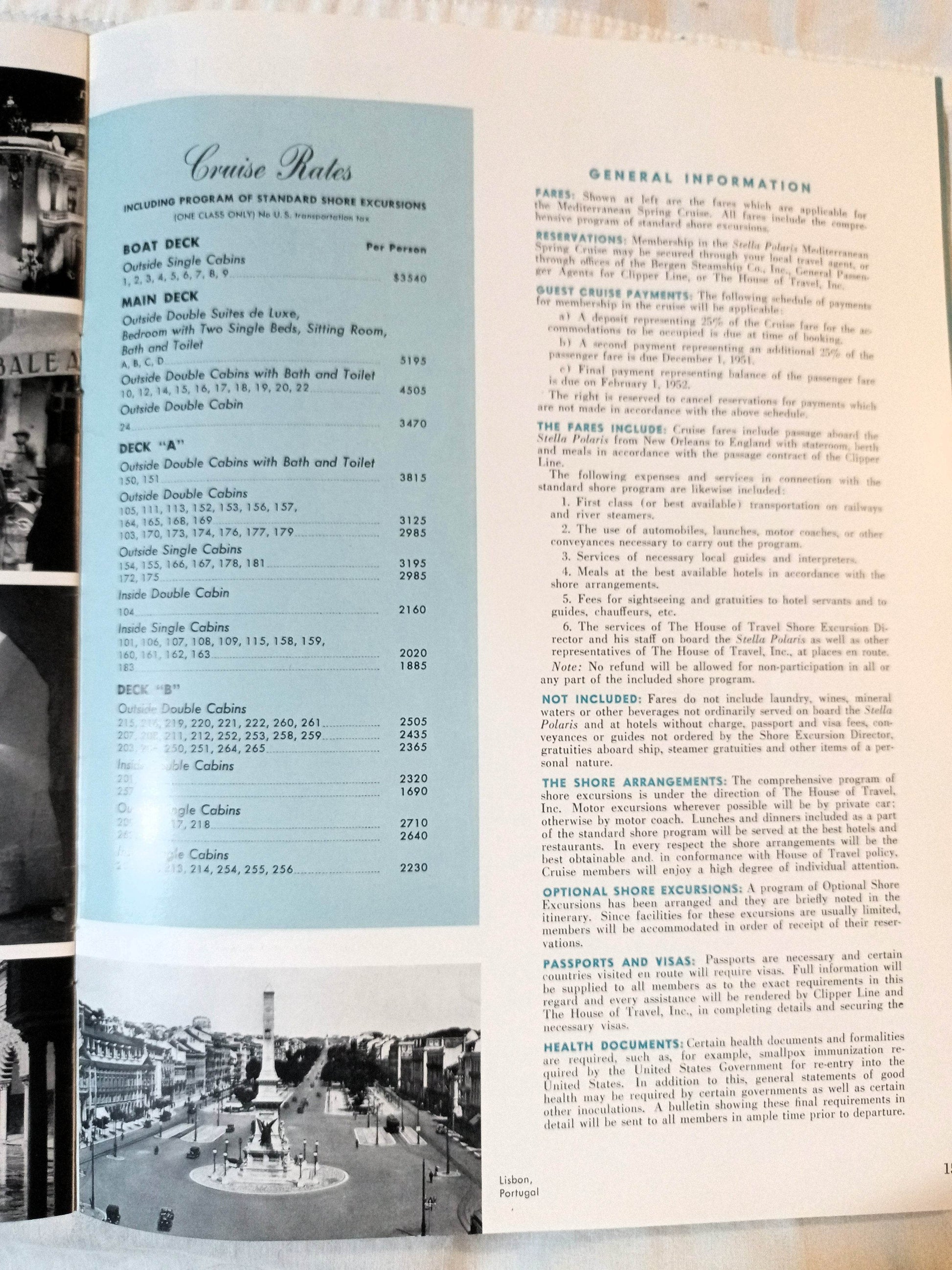 Clipper Line Stella Polaris 1952 Mediterranean Spring Cruise Brochure - TulipStuff