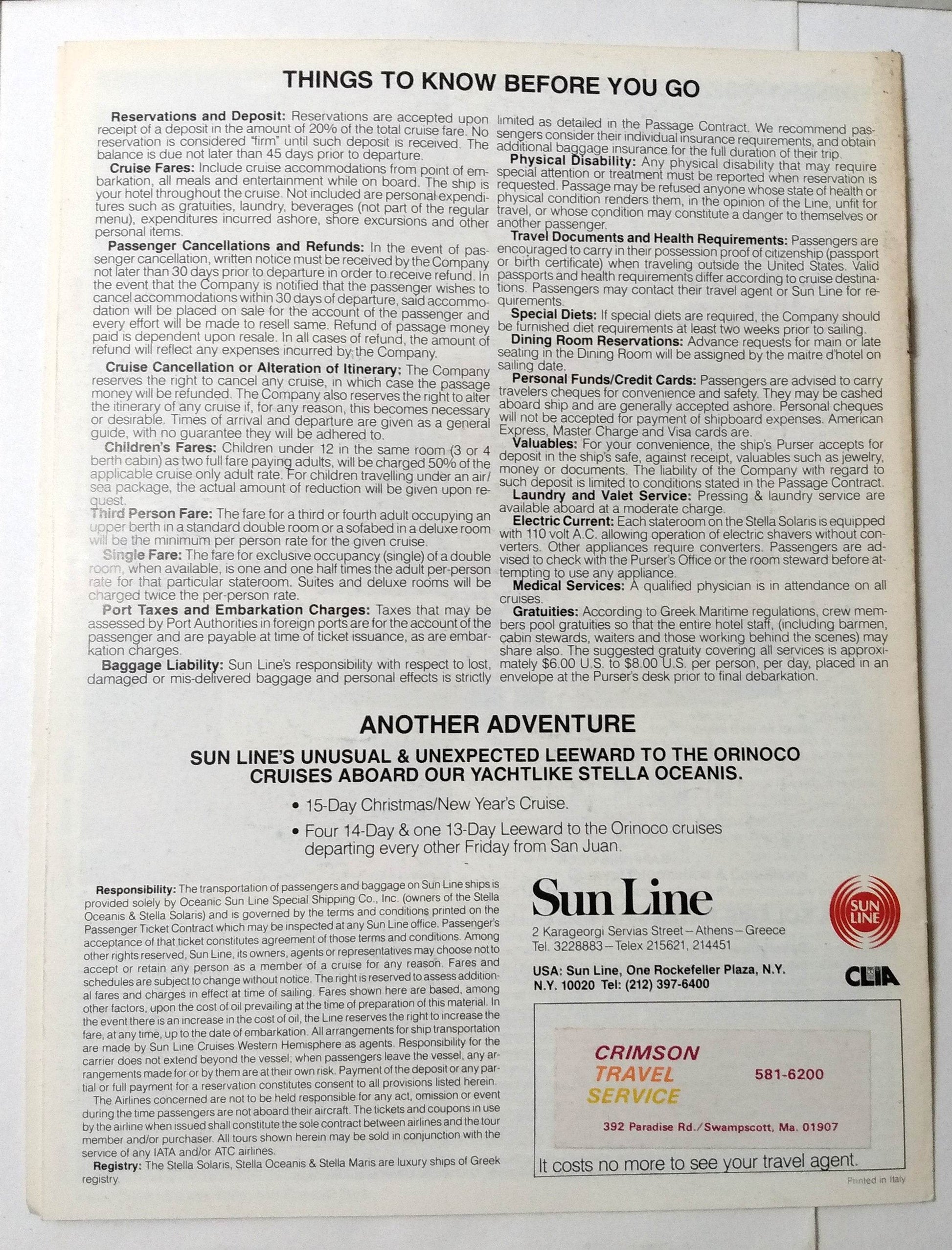 Sun Line Stella Solaris Winter 1982-83 Caribbean Mexico Cruises Brochure - TulipStuff