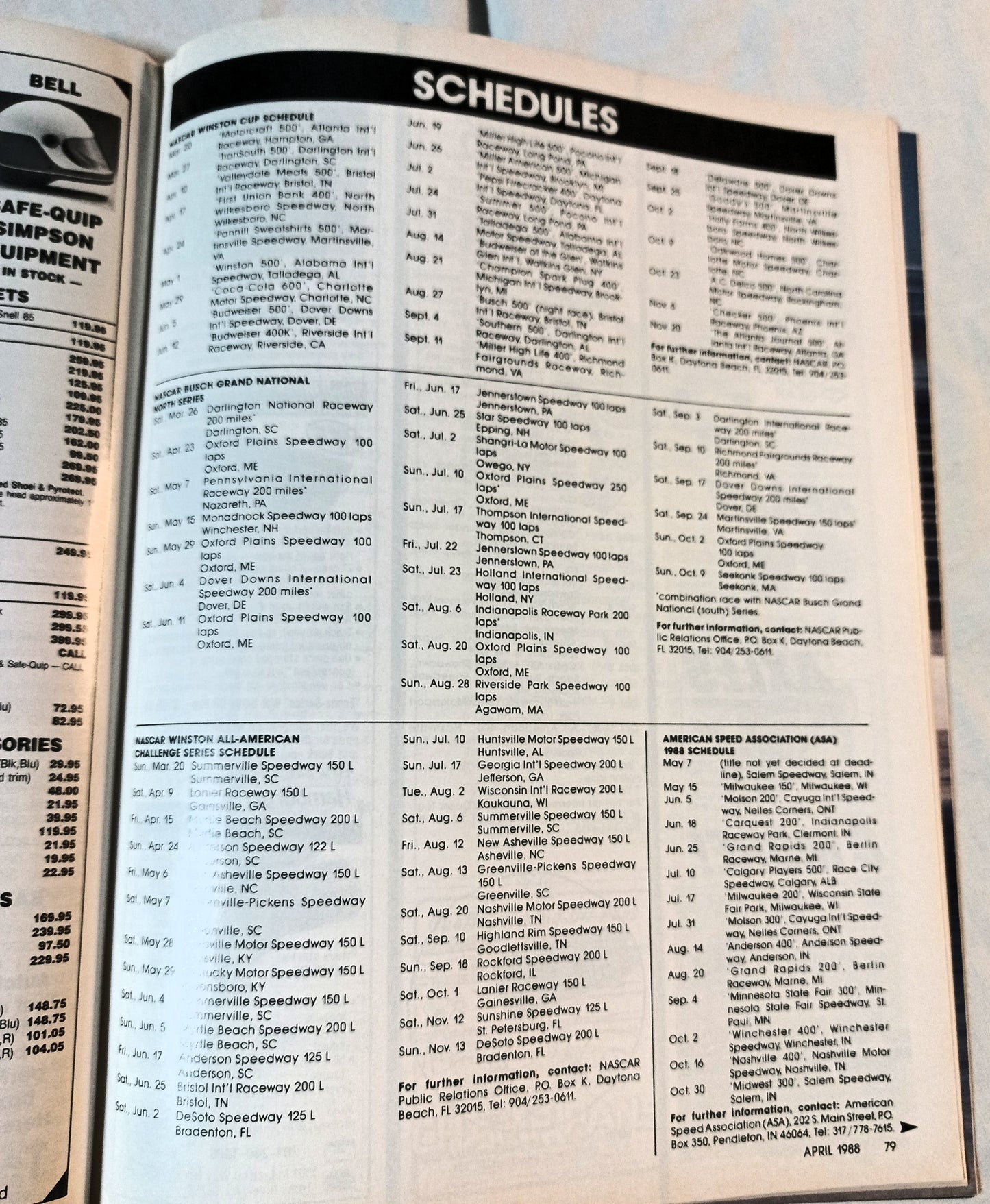 Stock Car Racing Magazine April 1988 Ken Schrader Winston Cup Cars - TulipStuff