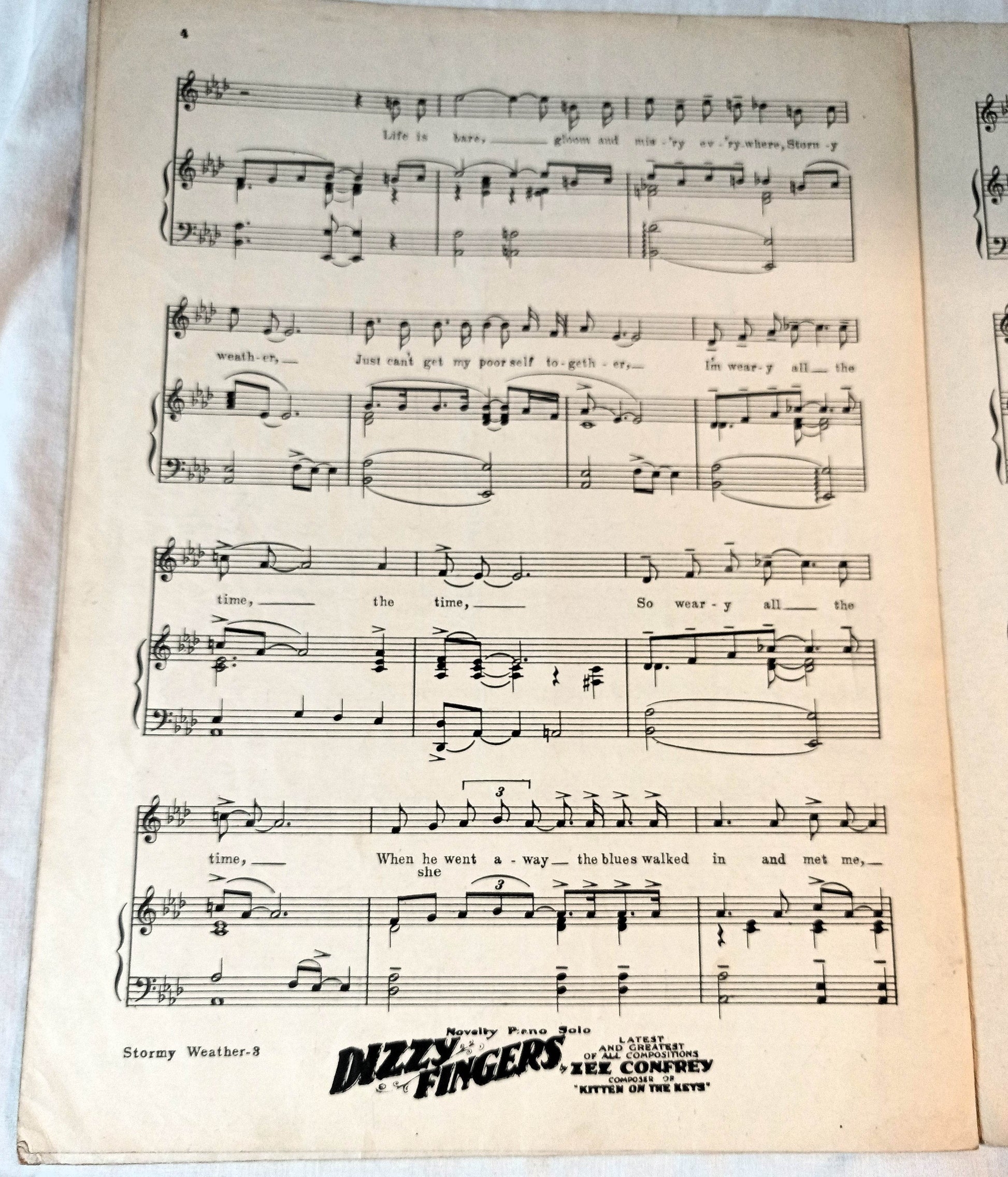 Stormy Weather (Keeps Rainin' Al The Time) Lena Horne Sheet Music 1933 - TulipStuff