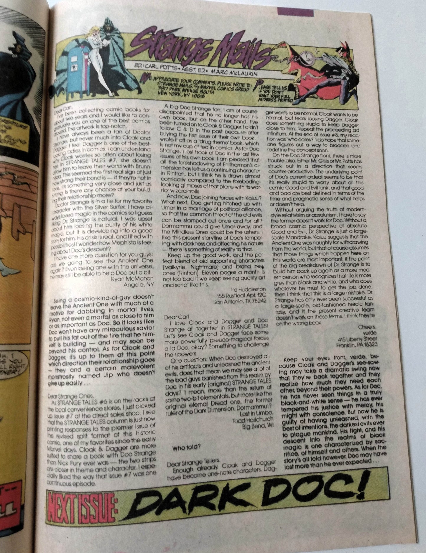 Strange Tales Featuring Dagger & Dr Strange  VOL 2 #11 Feb 1988 Marvel - TulipStuff