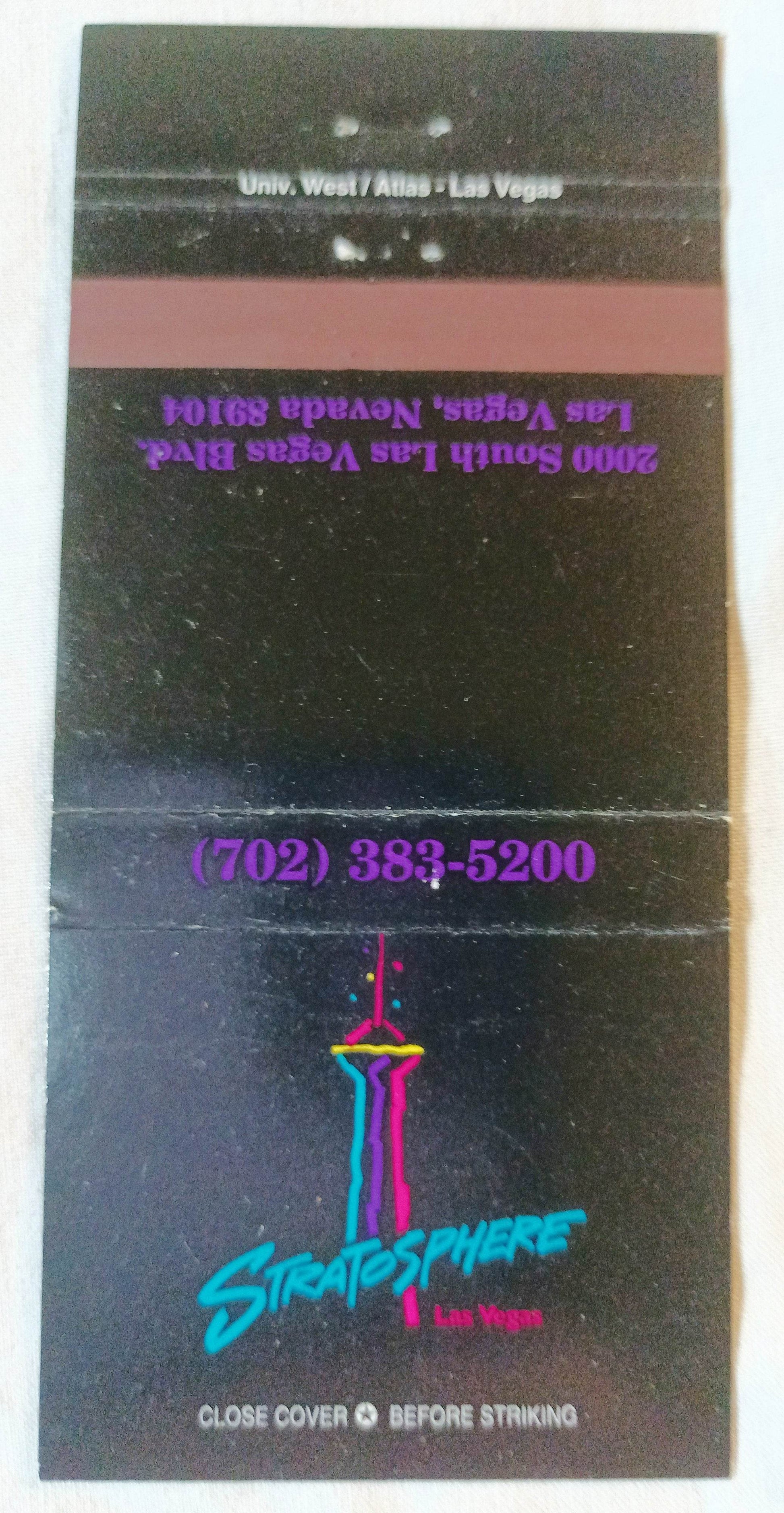 Stratosphere Hotel Casino Tower Las Vegas NV Matchbook Cover 1990's - TulipStuff