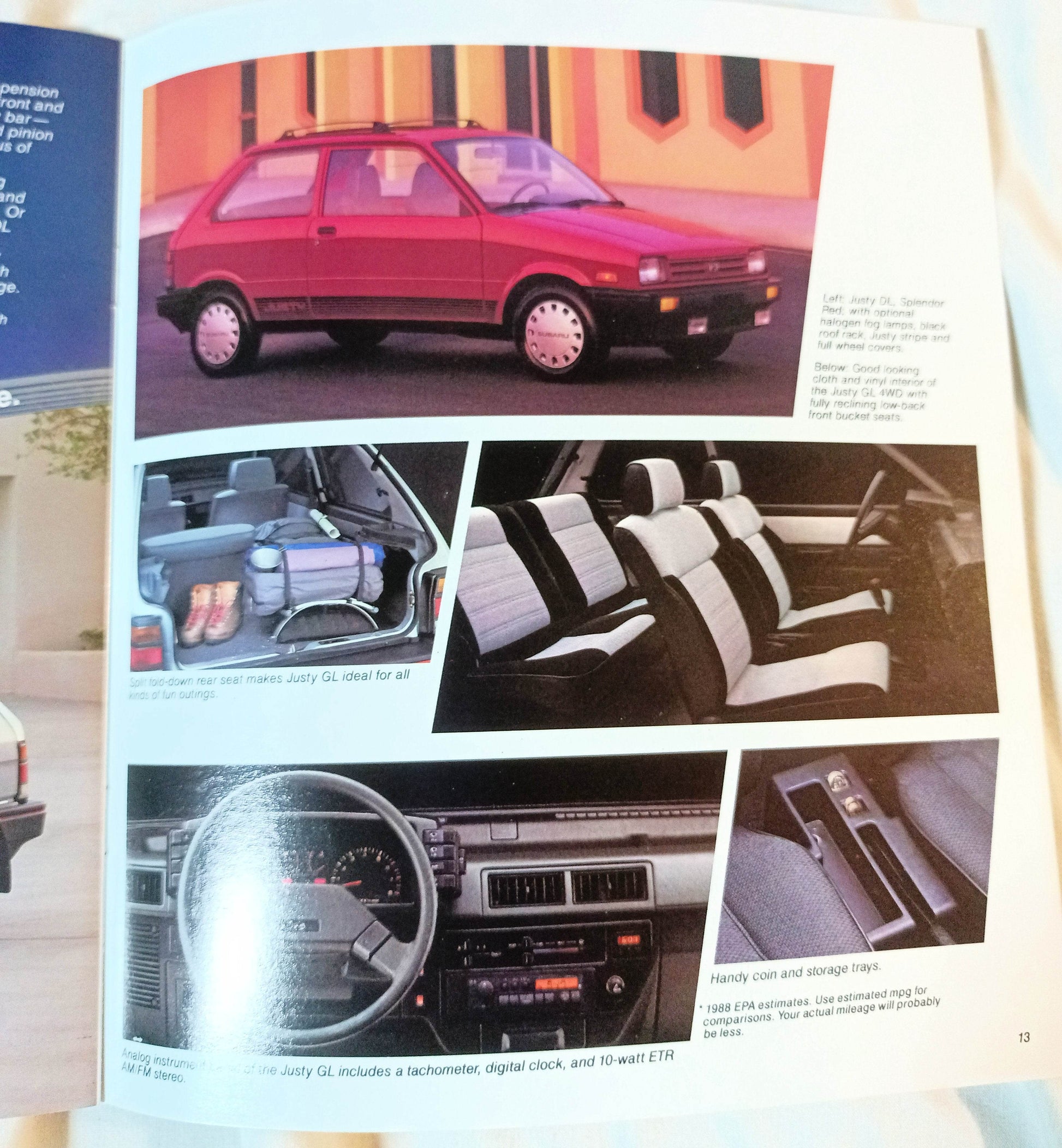 Subaru 1988 US Full Line Dealer Sales Brochure Justy XT Sedan Wagon - TulipStuff