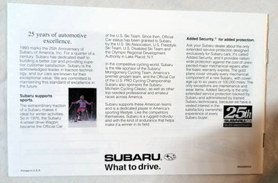 Subaru 1993 US Full Line Dealer Sales Brochure Legacy SVX Loyale Justy - TulipStuff