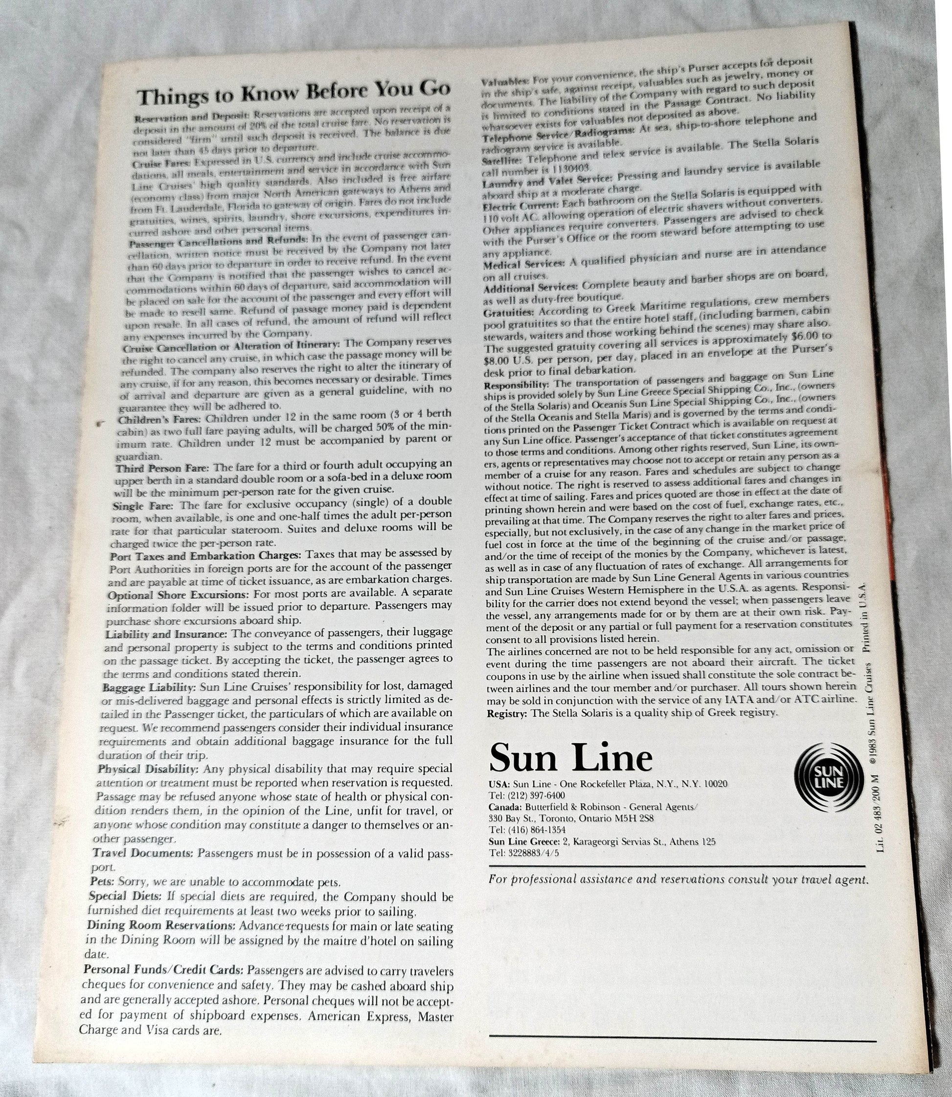 Sun Line Stella Solaris Thanksgiving Helios Cruise Brochure 1983 - TulipStuff