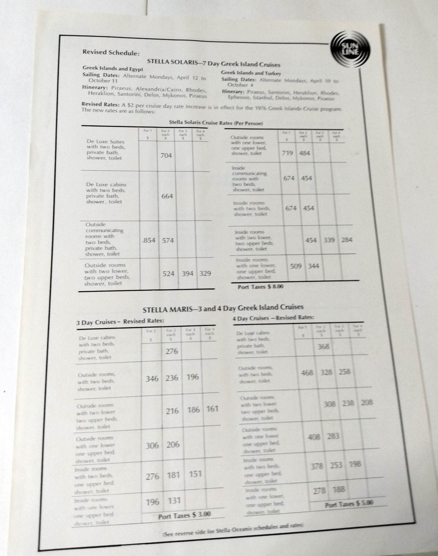 Sun Line 1976 Greek Isles Cruise Brochure Stella Solaris / Stella Maris - TulipStuff
