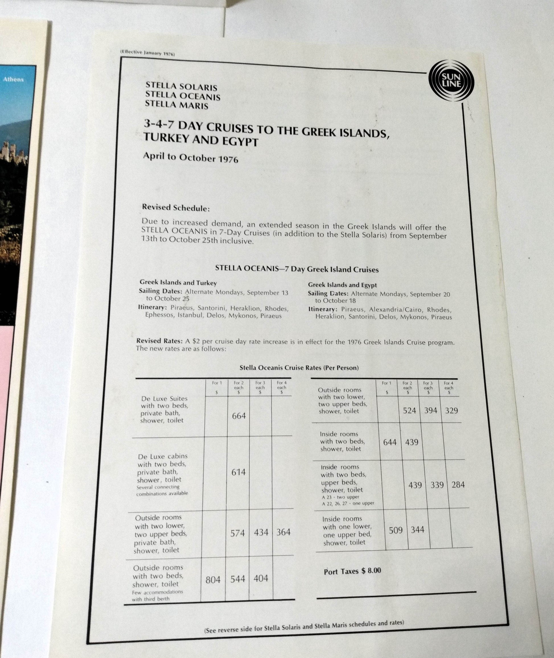 Sun Line 1976 Greek Isles Cruise Brochure Stella Solaris / Stella Maris - TulipStuff