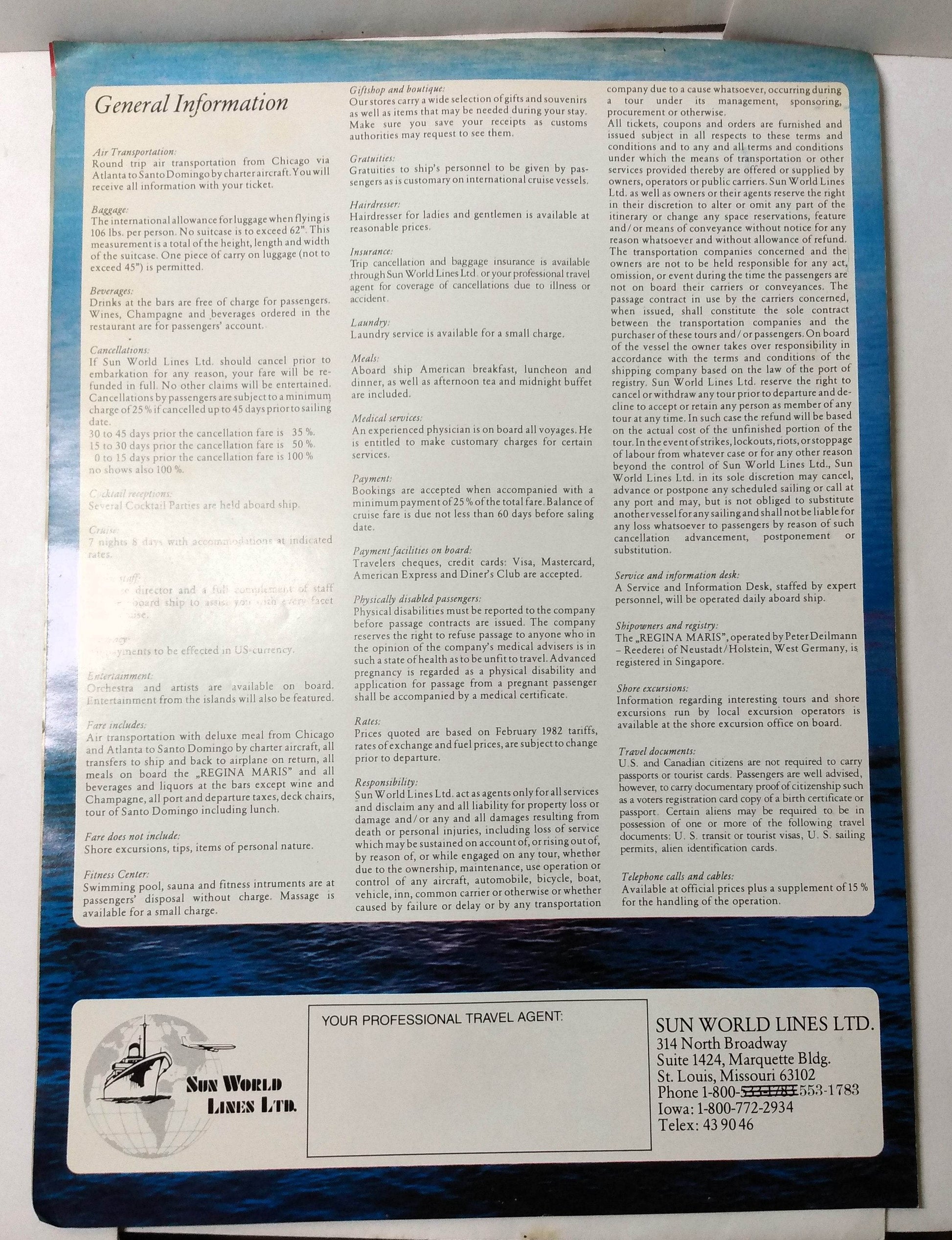 Sun World Lines Regina Maris 1982-83 Caribbean Cruise Brochure - TulipStuff