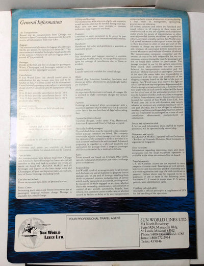 Sun World Lines Regina Maris 1982-83 Caribbean Cruise Brochure - TulipStuff