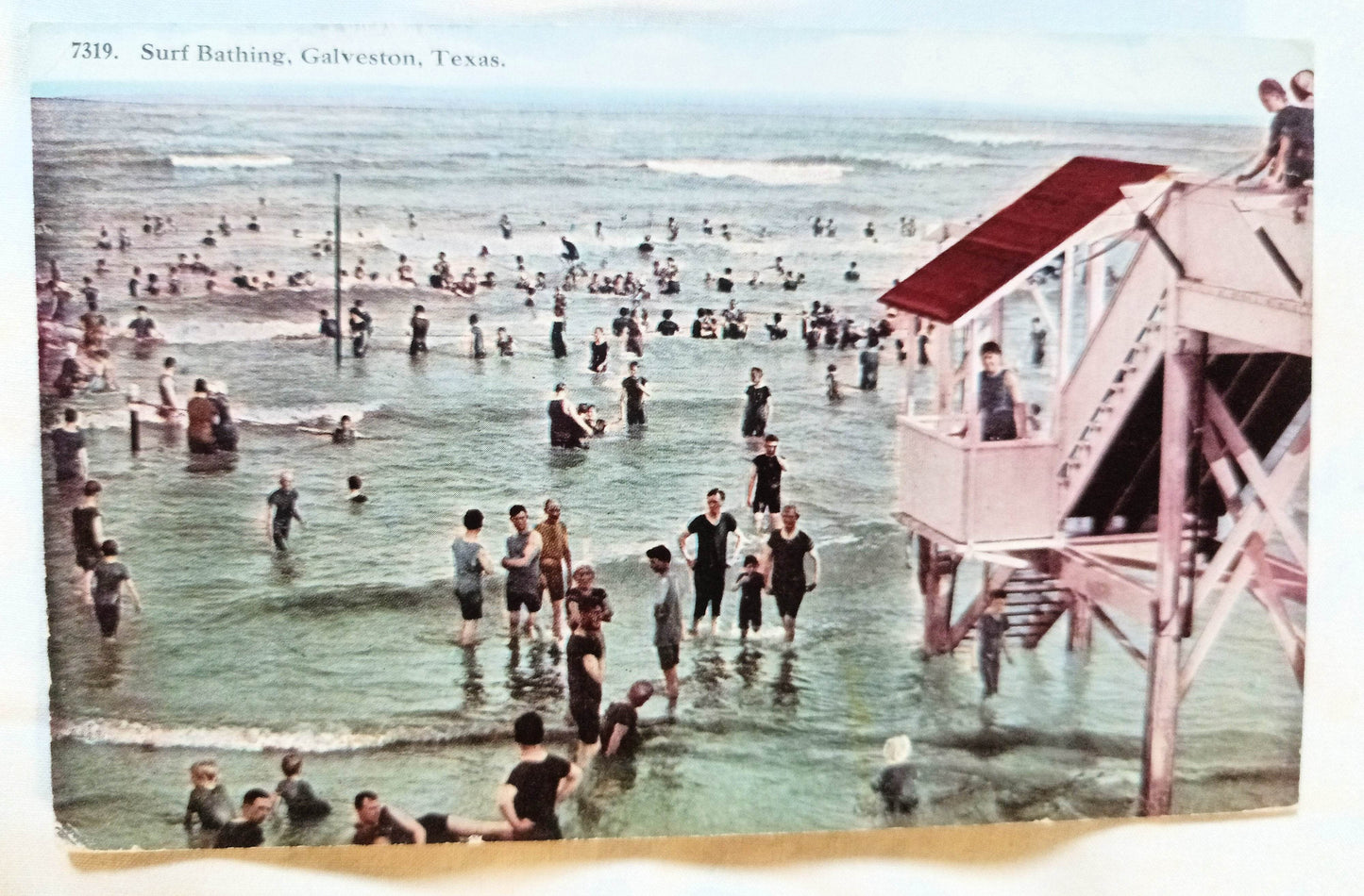 Surf Bathing At The Beach Galveston Texas Postcard 1913 - TulipStuff