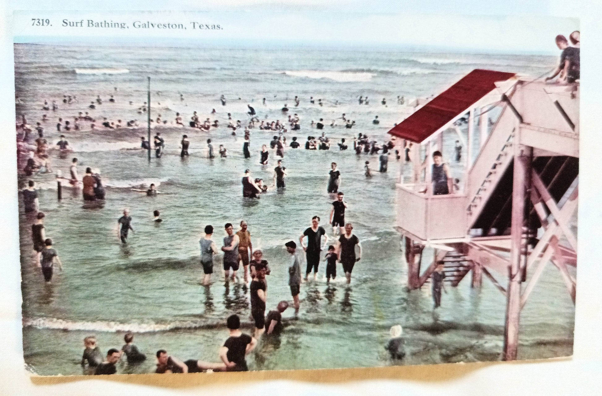 Surf Bathing At The Beach Galveston Texas Postcard 1913 - TulipStuff