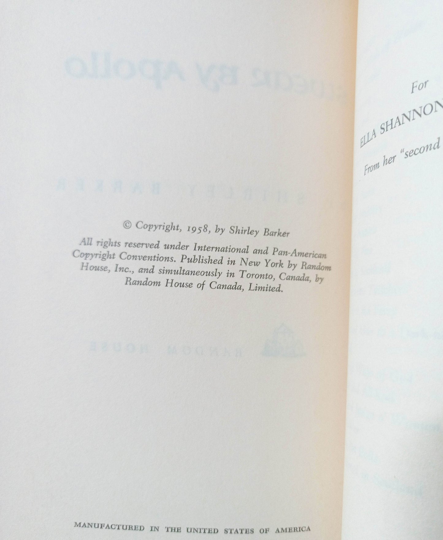 Swear By Apollo Shirley Barker Random House Hardcover 1958 - TulipStuff