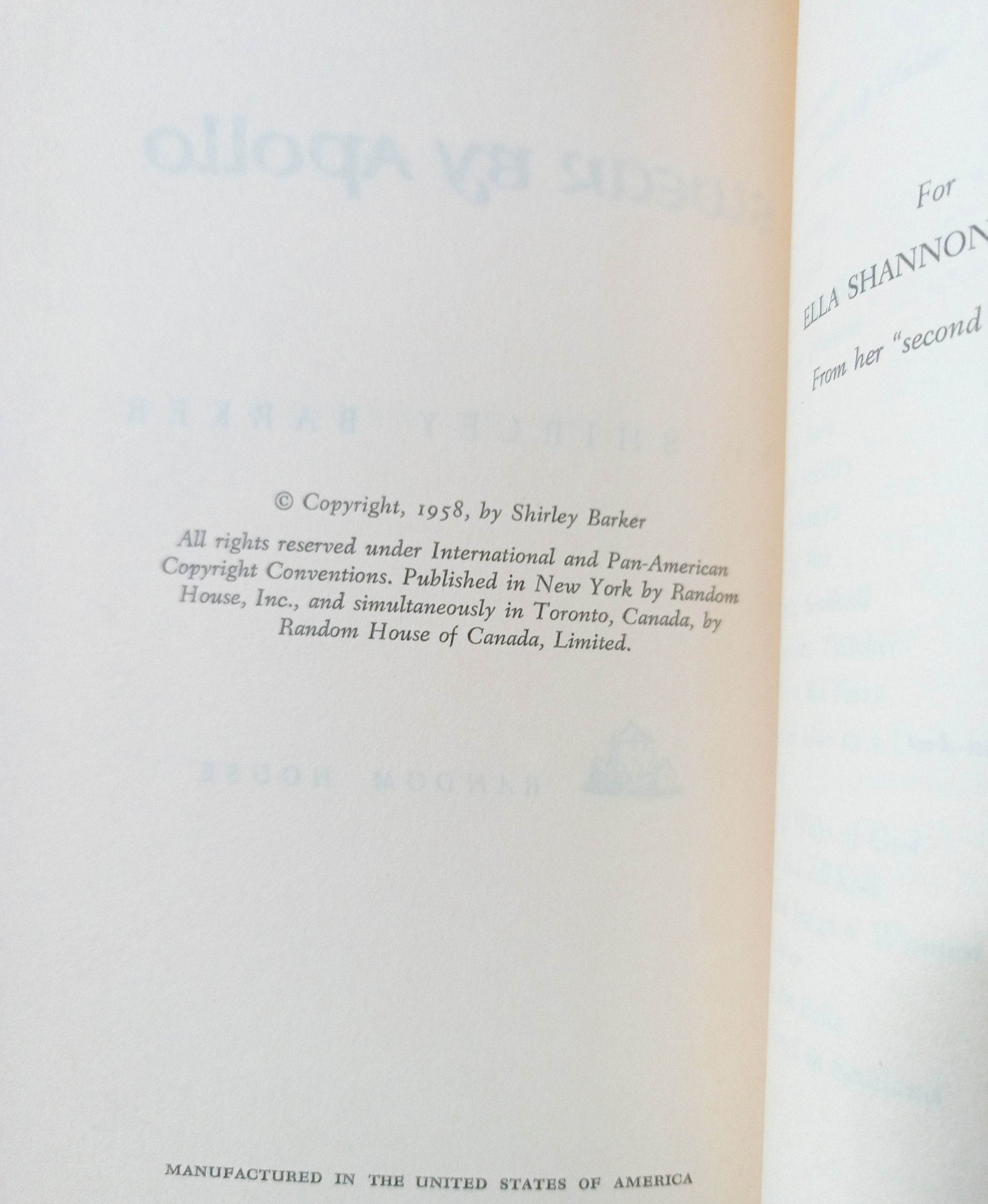 Swear By Apollo Shirley Barker Random House Hardcover 1958 - TulipStuff