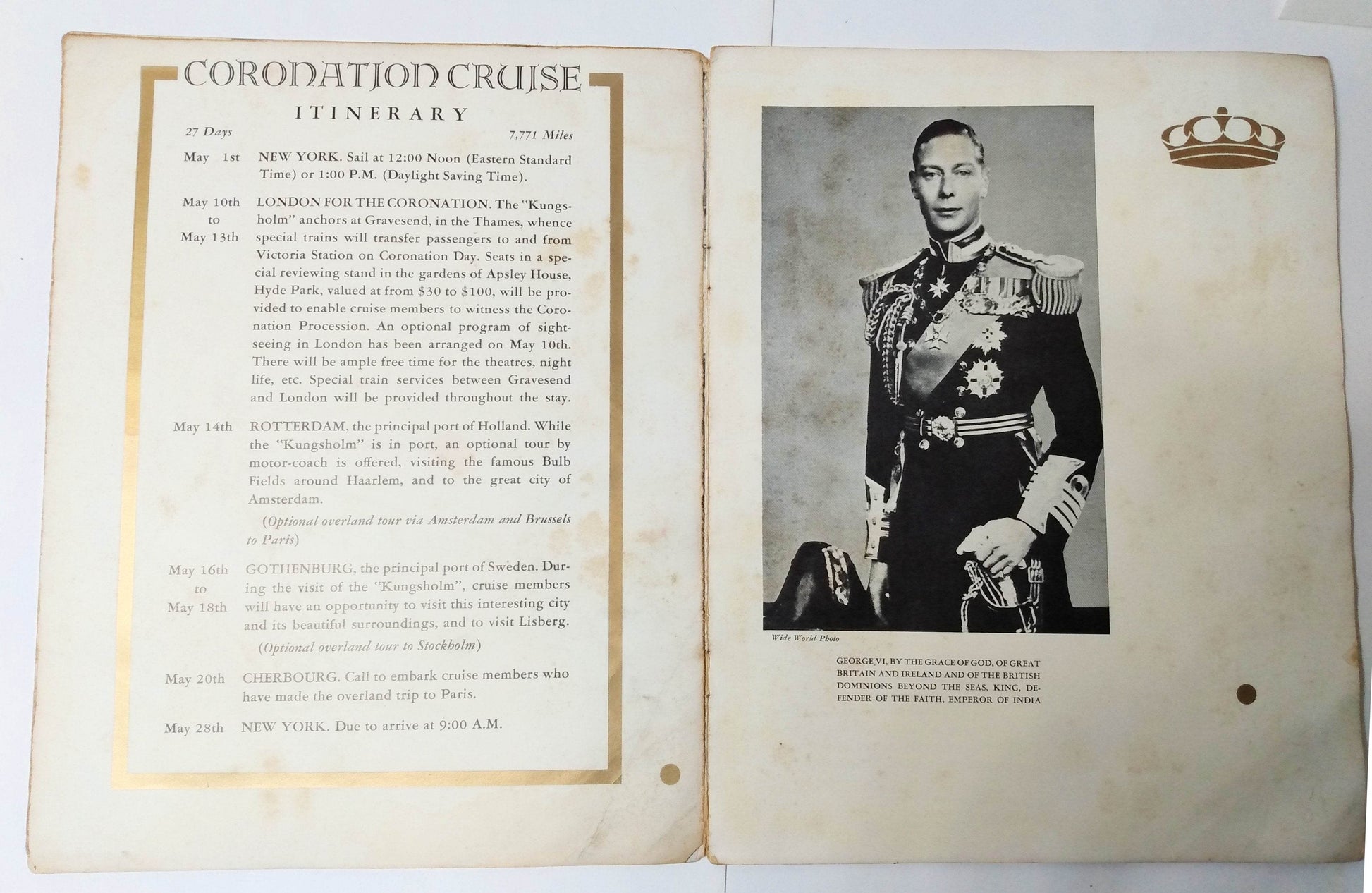 Swedish American Line Kungsholm 1937 Coronation King George VI Cruise - TulipStuff