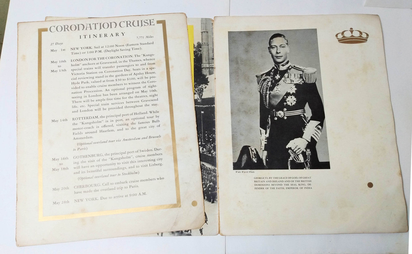 Swedish American Line Kungsholm 1937 Coronation King George VI Cruise - TulipStuff