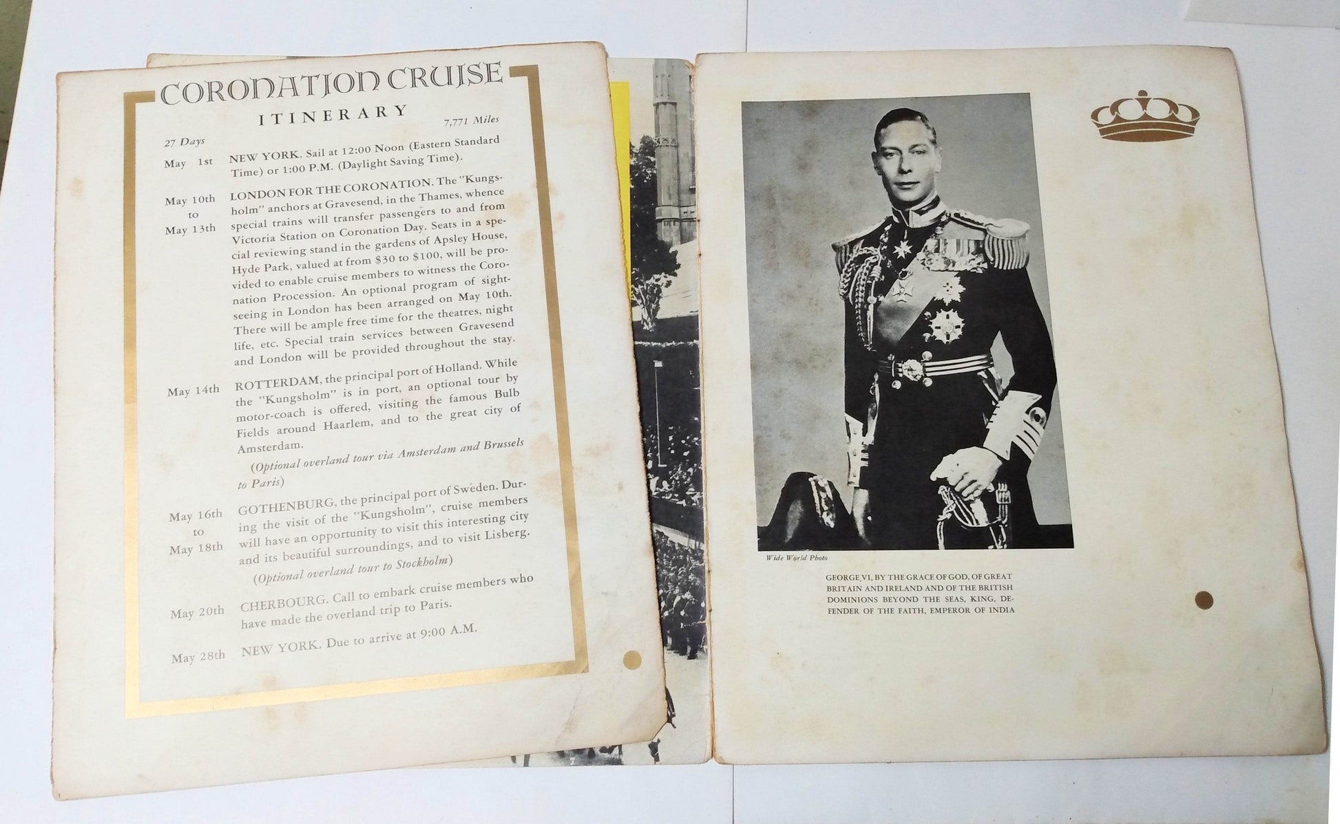 Swedish American Line Kungsholm 1937 Coronation King George VI Cruise - TulipStuff