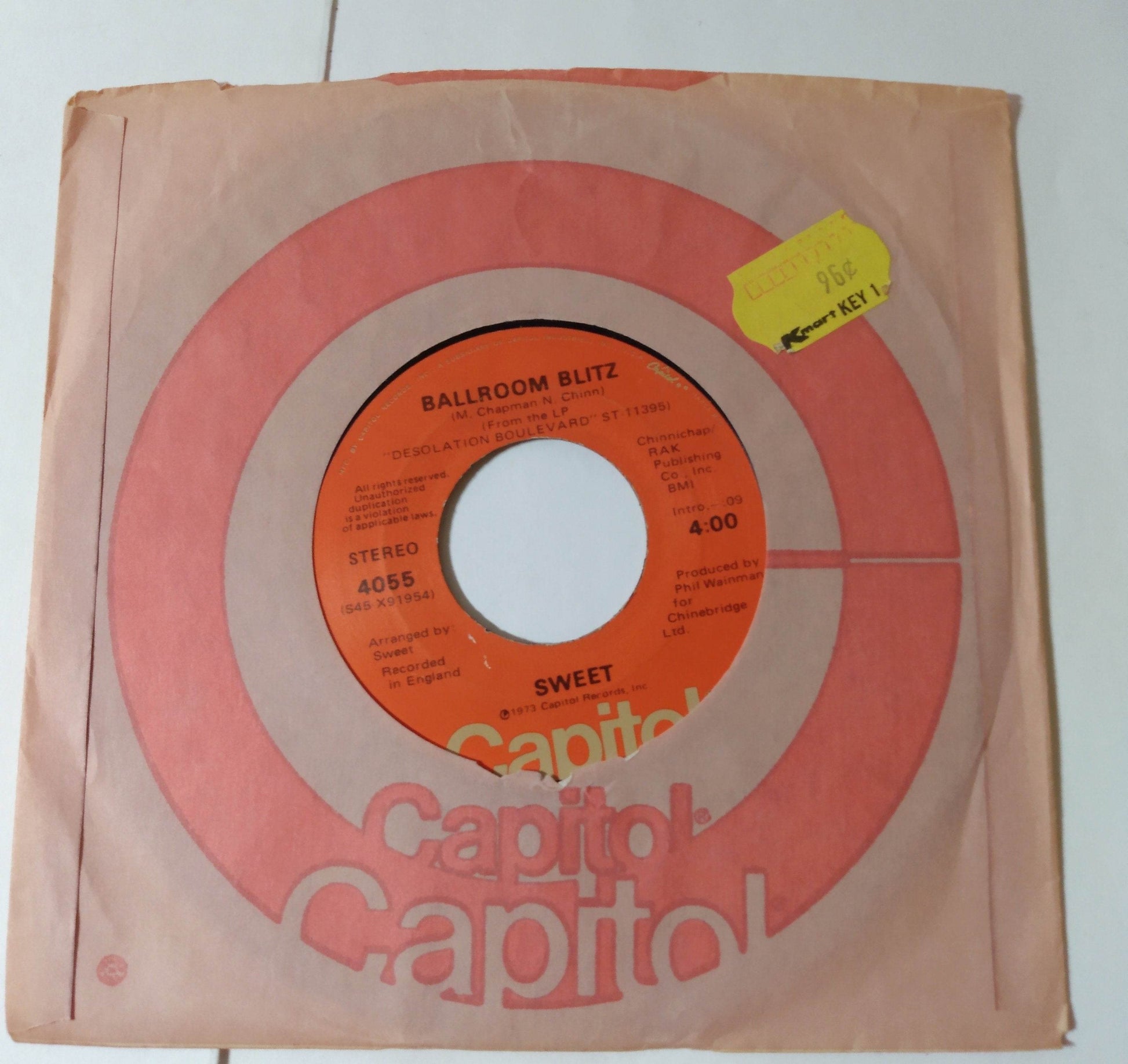 The Sweet Ballroom Blitz / Restless Glam Rock 7" Vinyl Capitol 1974 - TulipStuff