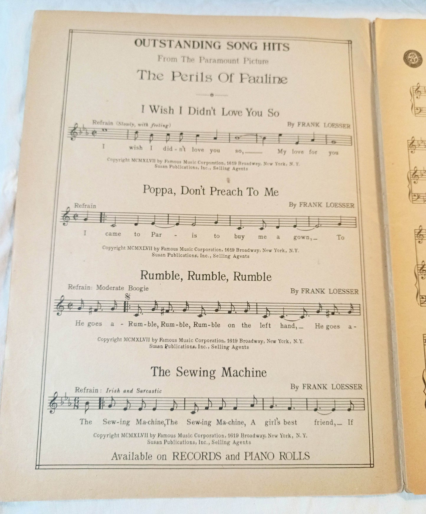 Tallahassee Variety Girl Frank Loesser Sheet Music 1947 - TulipStuff