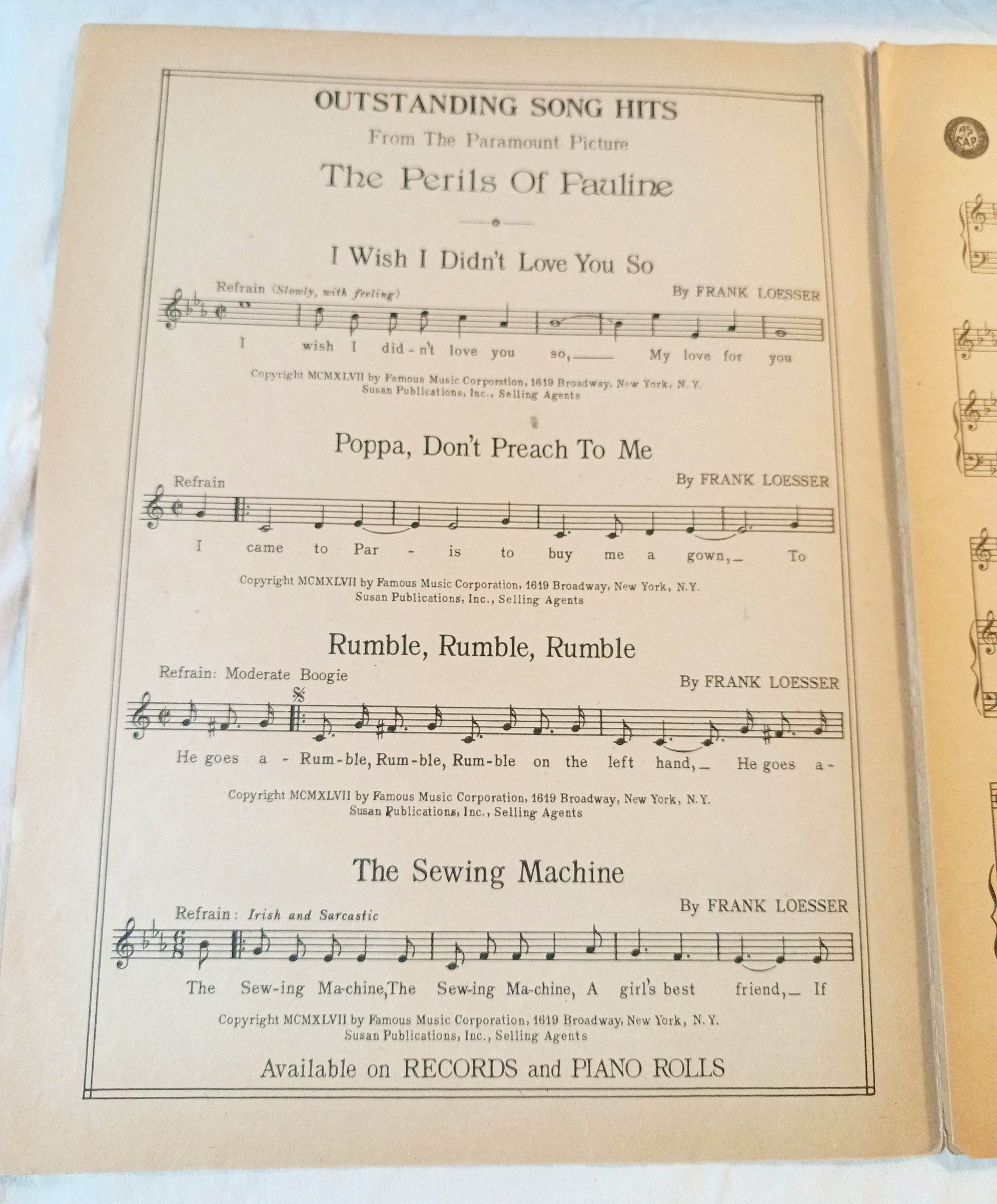 Tallahassee Variety Girl Frank Loesser Sheet Music 1947 - TulipStuff